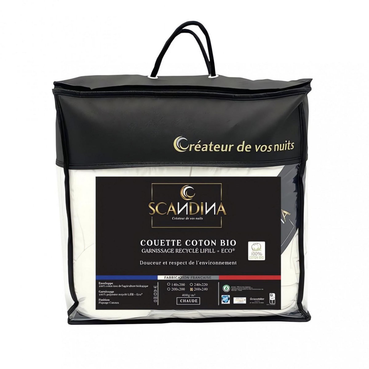 SOLEIL D'OCRE Couette blanche COTON BIO, par Soleil d'ocre. Fabrication française.