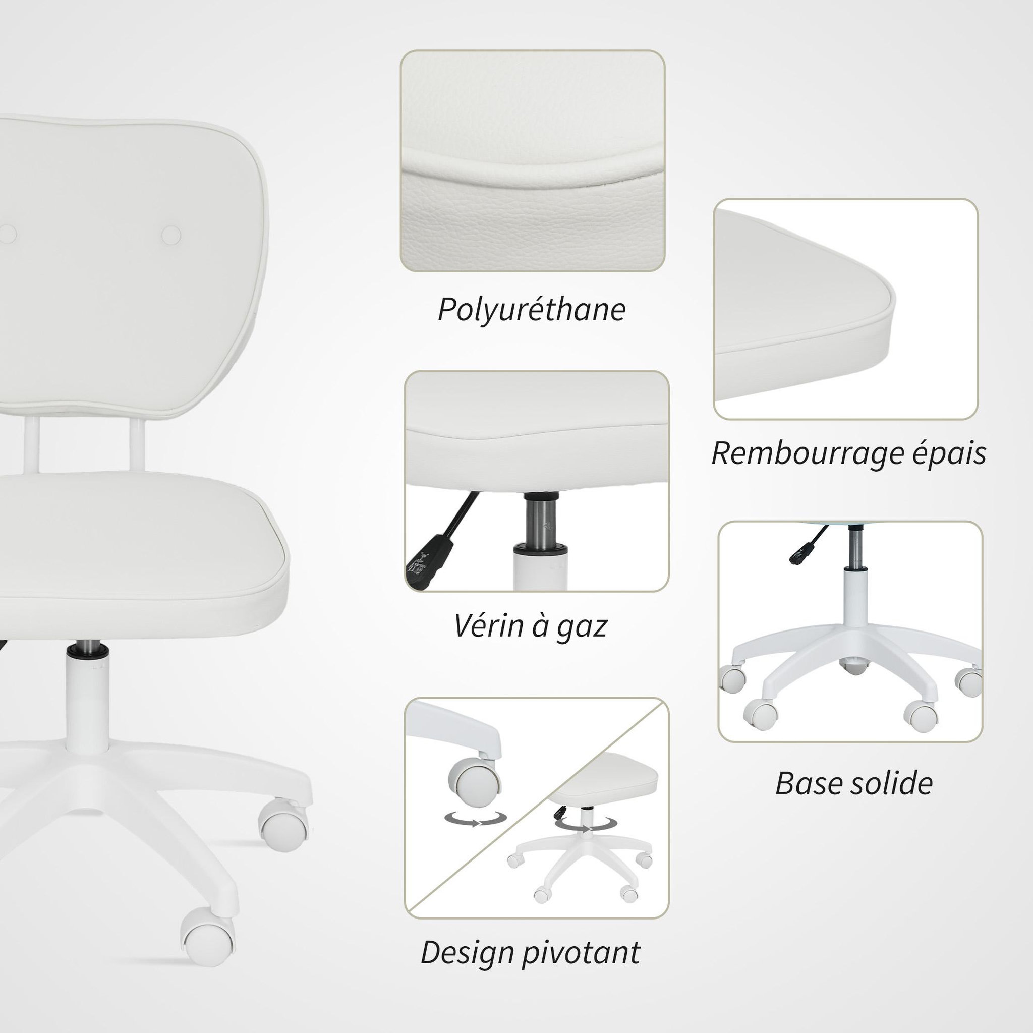 Voir la diapositive 5 : VINSETTO Chaise de bureau design Chersterfied dossier arrondi 2 boutons synthétique blanc