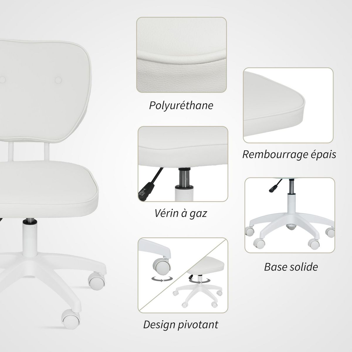 VINSETTO Chaise de bureau design Chersterfied dossier arrondi 2 boutons synthétique blanc