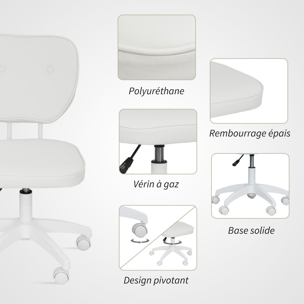 VINSETTO Chaise de bureau design Chersterfied dossier arrondi 2 boutons synthétique blanc