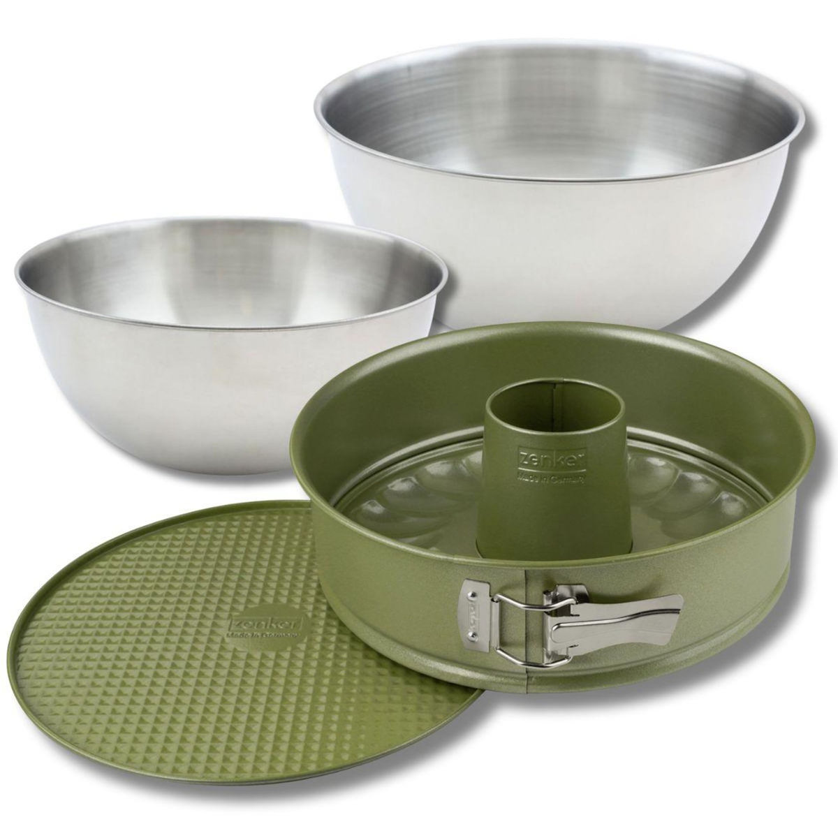 ZENKER Set pâtisserie avec moule à manqué et à savarin 26 cm, 2 bols à mixer et spatule Zenker