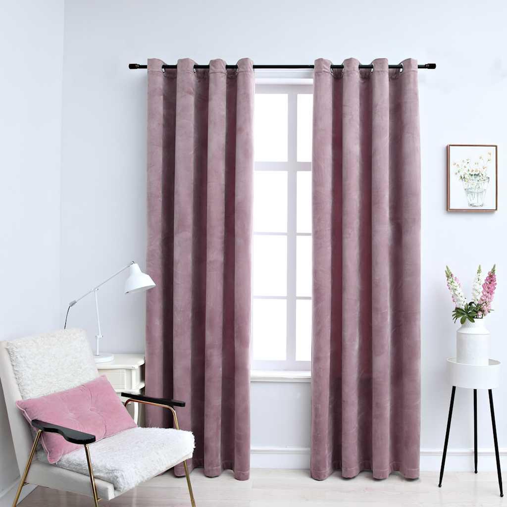 VIDAXL Rideaux occultants avec anneaux 2 pcs Velours Rose 140x175 cm