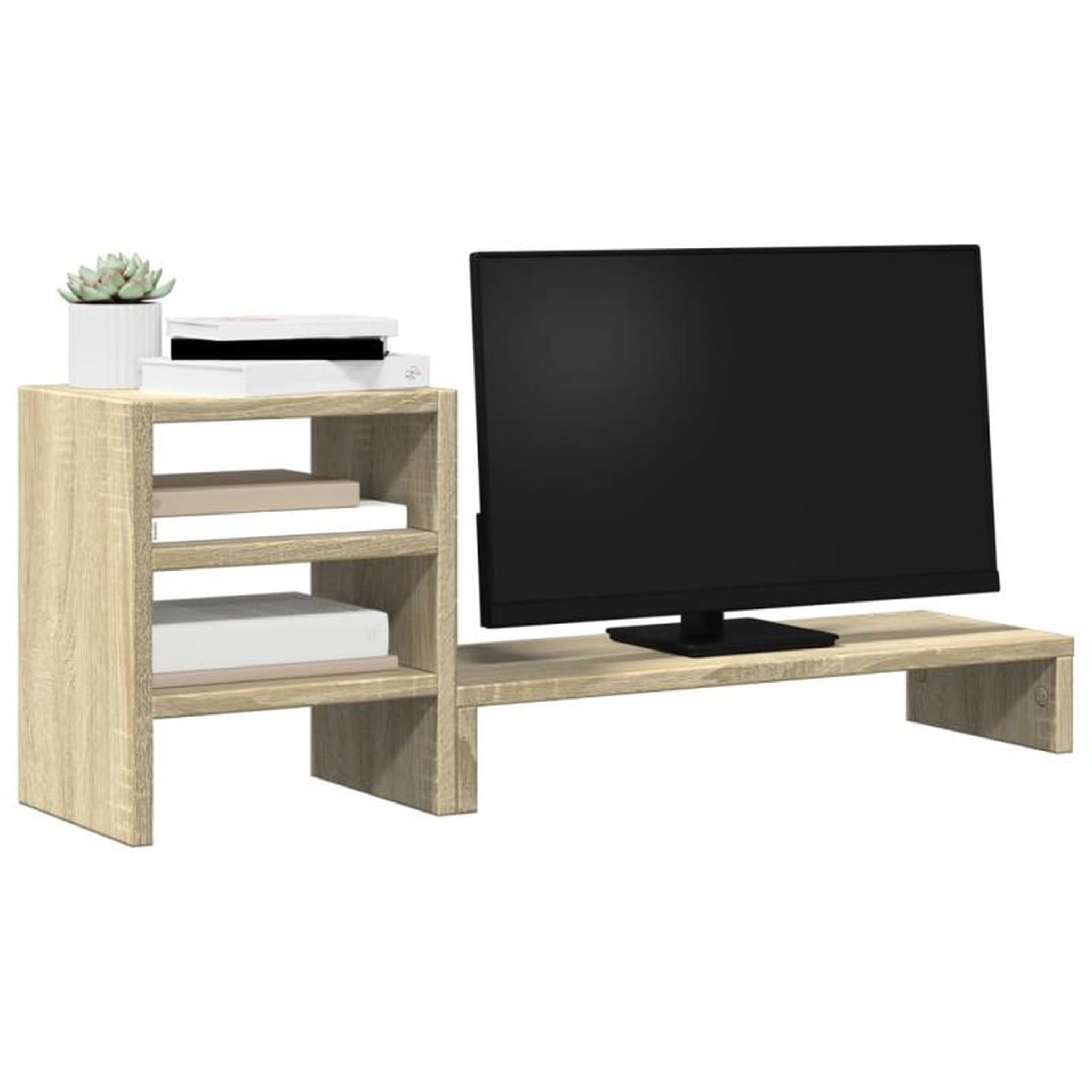 Voir la diapositive 3 : VIDAXL Support de moniteur et organisateur de bureau bois d ingénierie