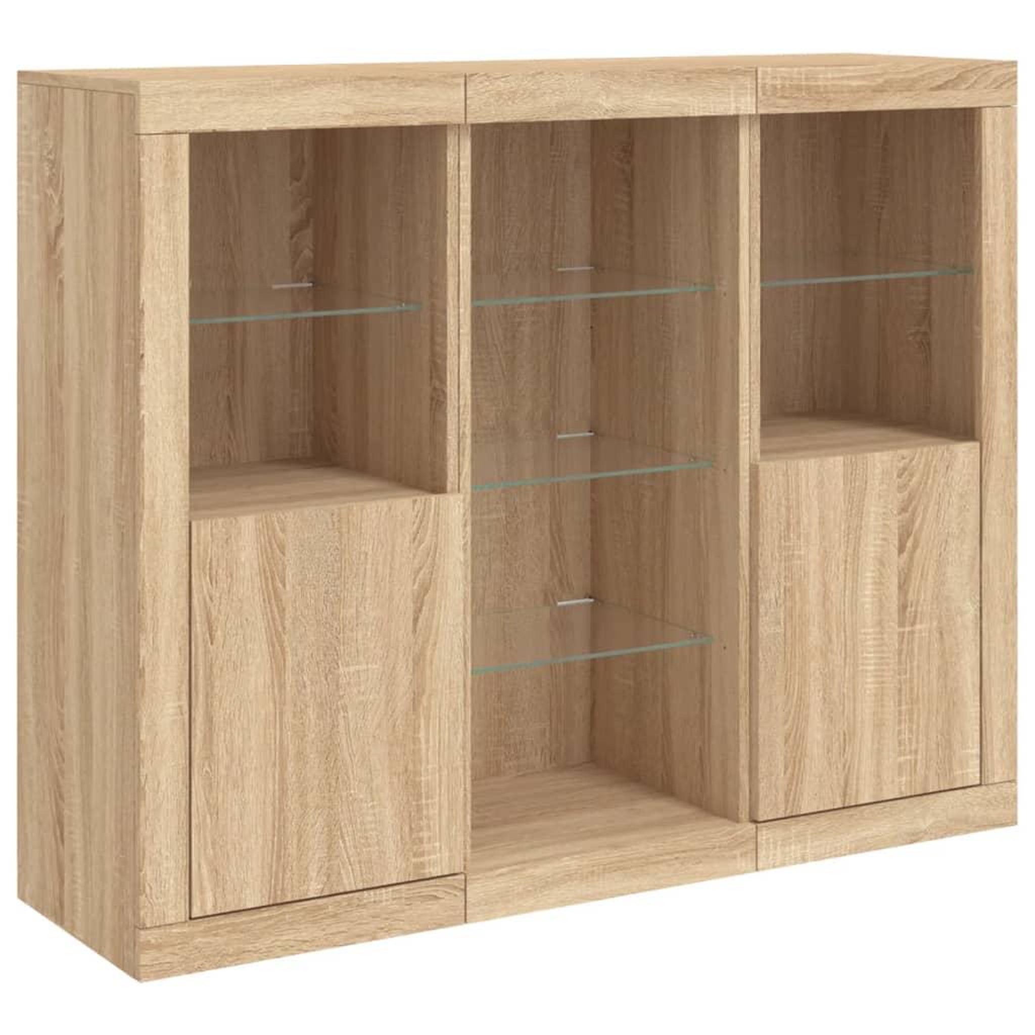 Voir la diapositive 5 : VIDAXL Buffets avec lumieres LED 3 pcs chene sonoma bois d'ingenierie