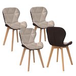 ID MARKET Lot de 4 chaises ROXANE bi-matière en tissu et PU marron et taupe pour salle à manger