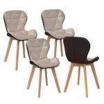 ID MARKET Lot de 4 chaises ROXANE bi-matière en tissu et PU marron et taupe pour salle à manger