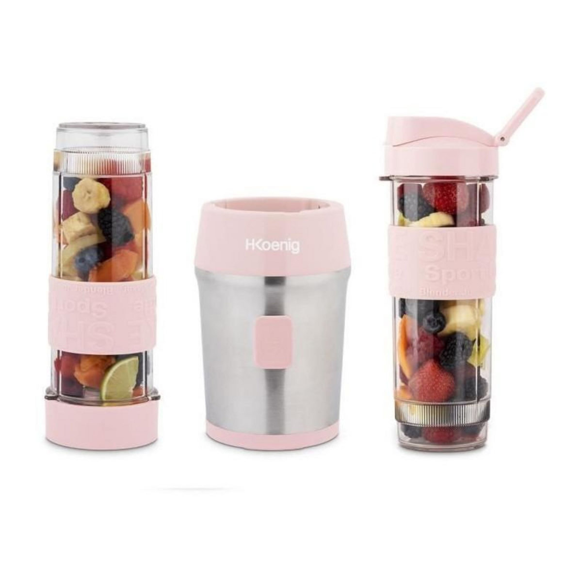 HKOENIG Mini blender - SMOO12 - 300 W - 570 mL - Rose pastel - 2 gourdes incluses