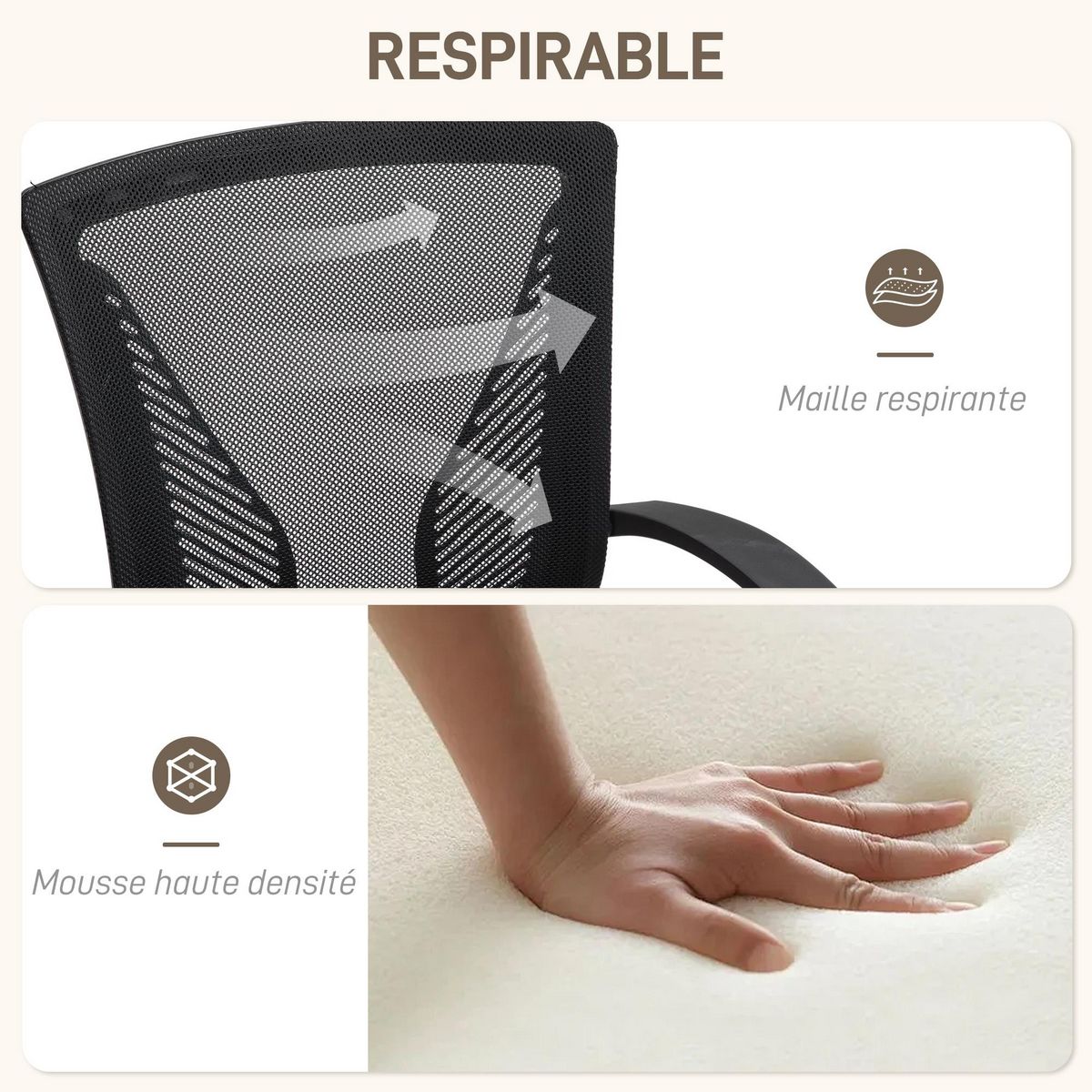 HOMCOM Chaise de bureau ergonomique - soutien lombaire intégré, fonction bascule verrouillable - polyester maille noir