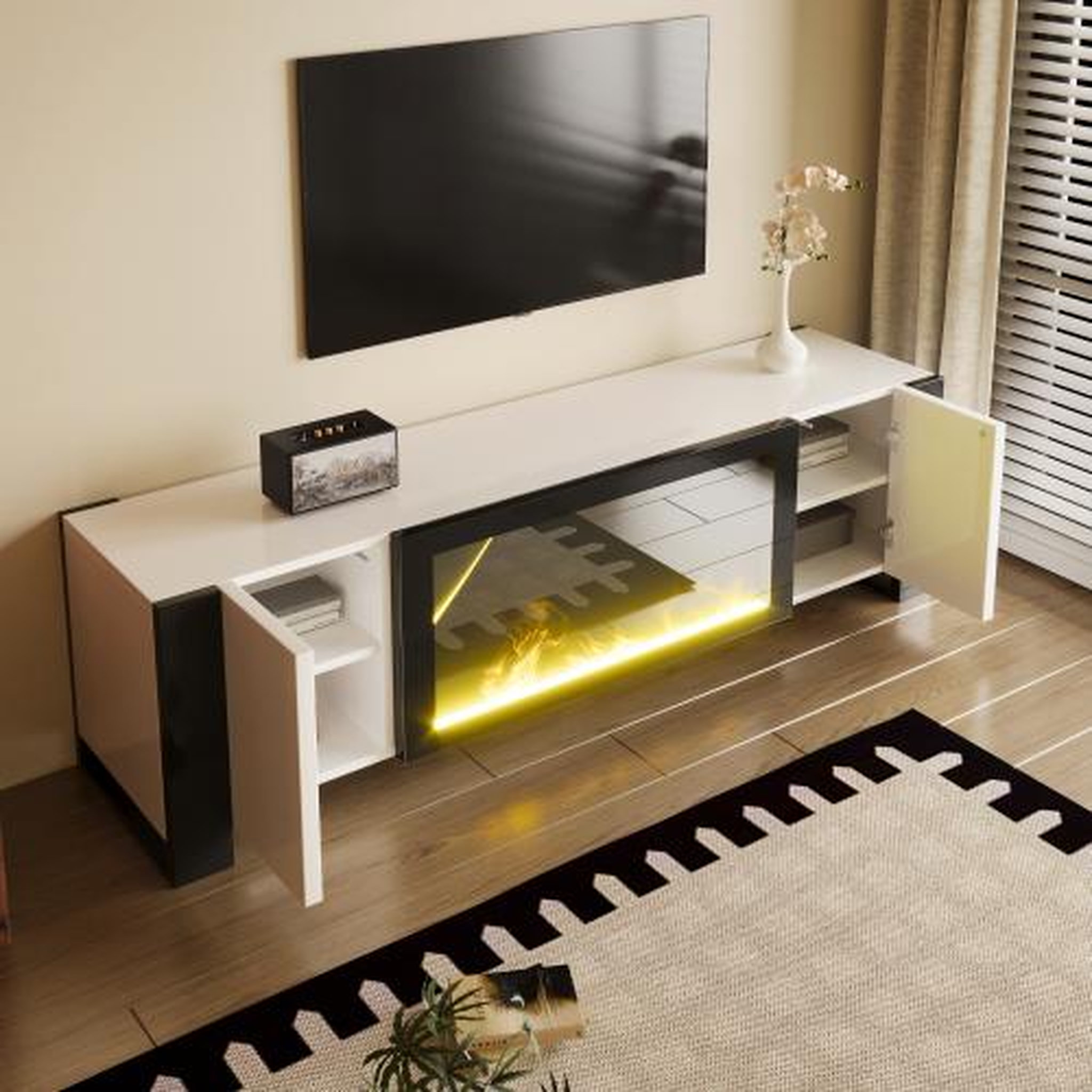 Voir la diapositive 5 : MERAX Meuble tv blanc+noir 165 cm panneau de particules