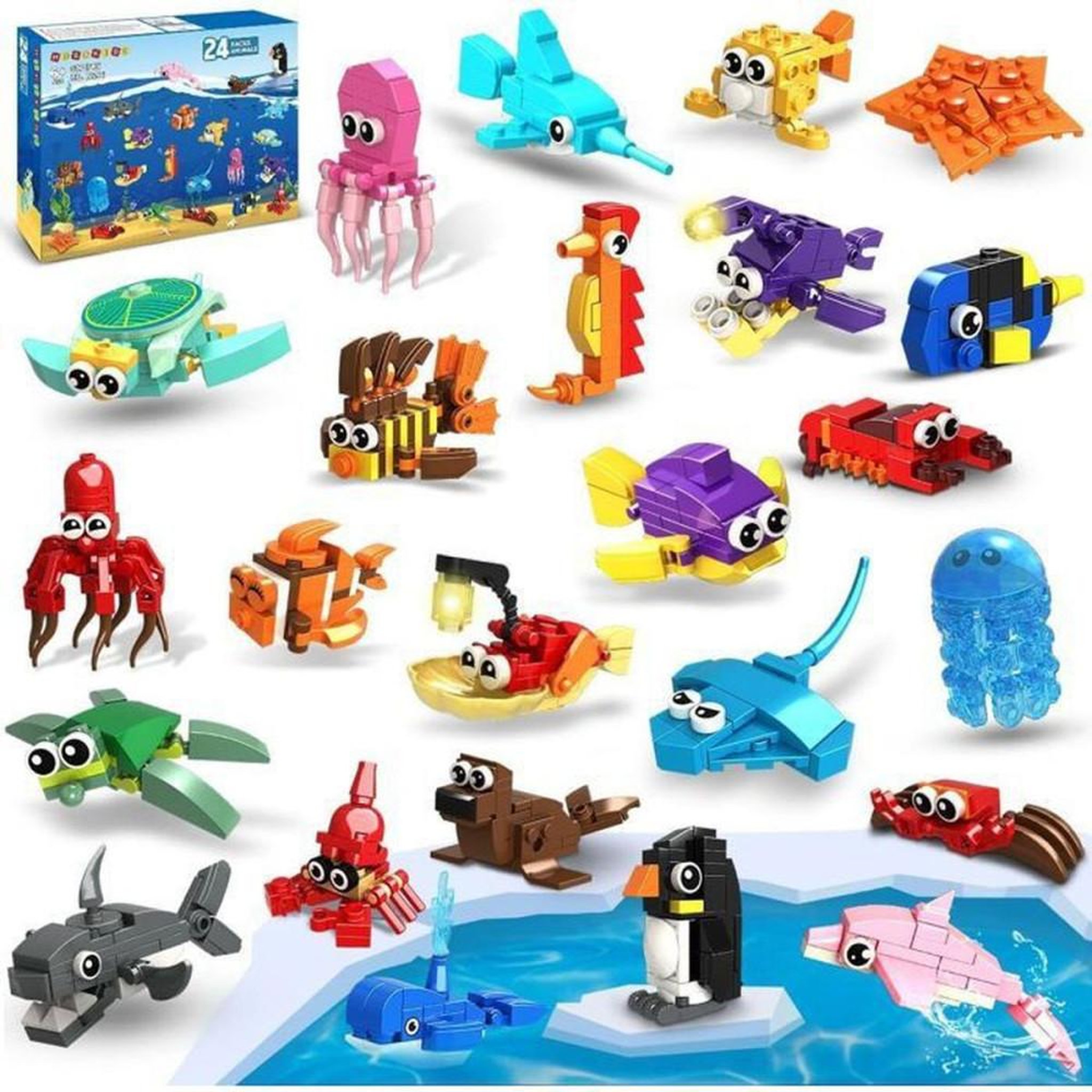 Coffret mini animaux marins en blocs ABS 24 kits, 629 pièces, 6-12 ans