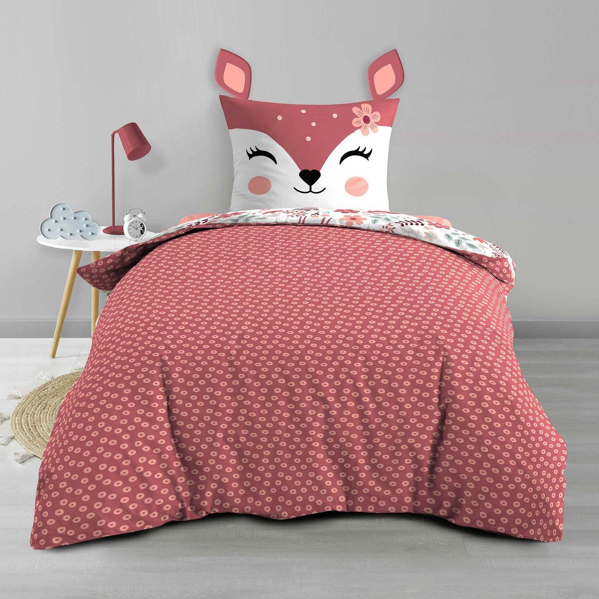 Voir la diapositive 3 : Douceur d'Intérieur Parure de lit enfant réversible BICHETTE - Coton 42 fils/cm² - 140 x 200 cm - Rose