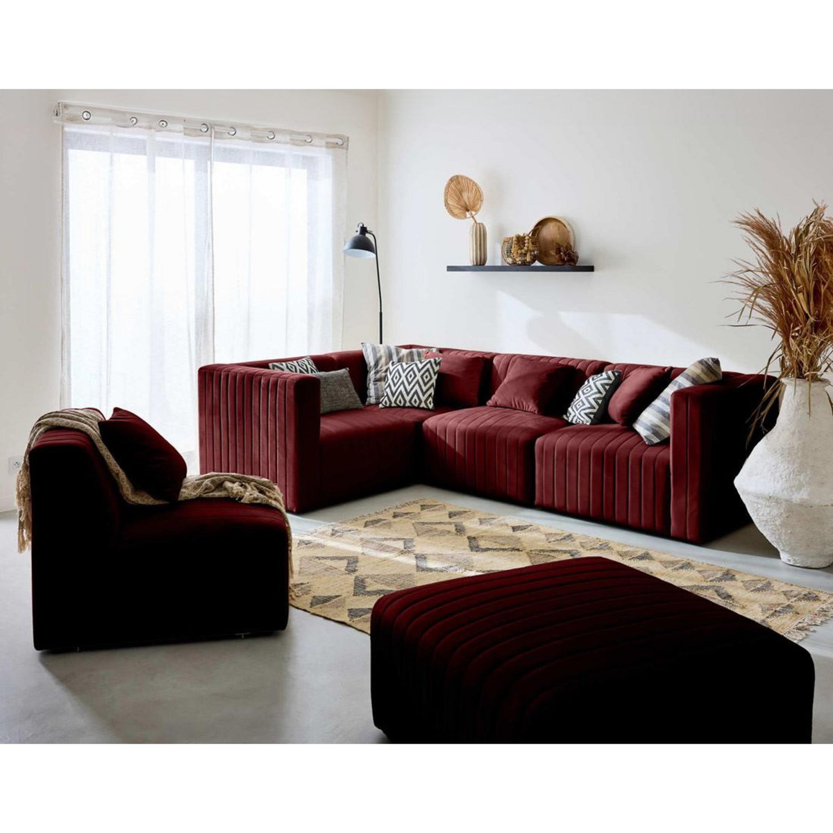 LISA DESIGN Nova - canapé modulable d'angle réversible - 6 places - avec pouf d'appoint - en velours