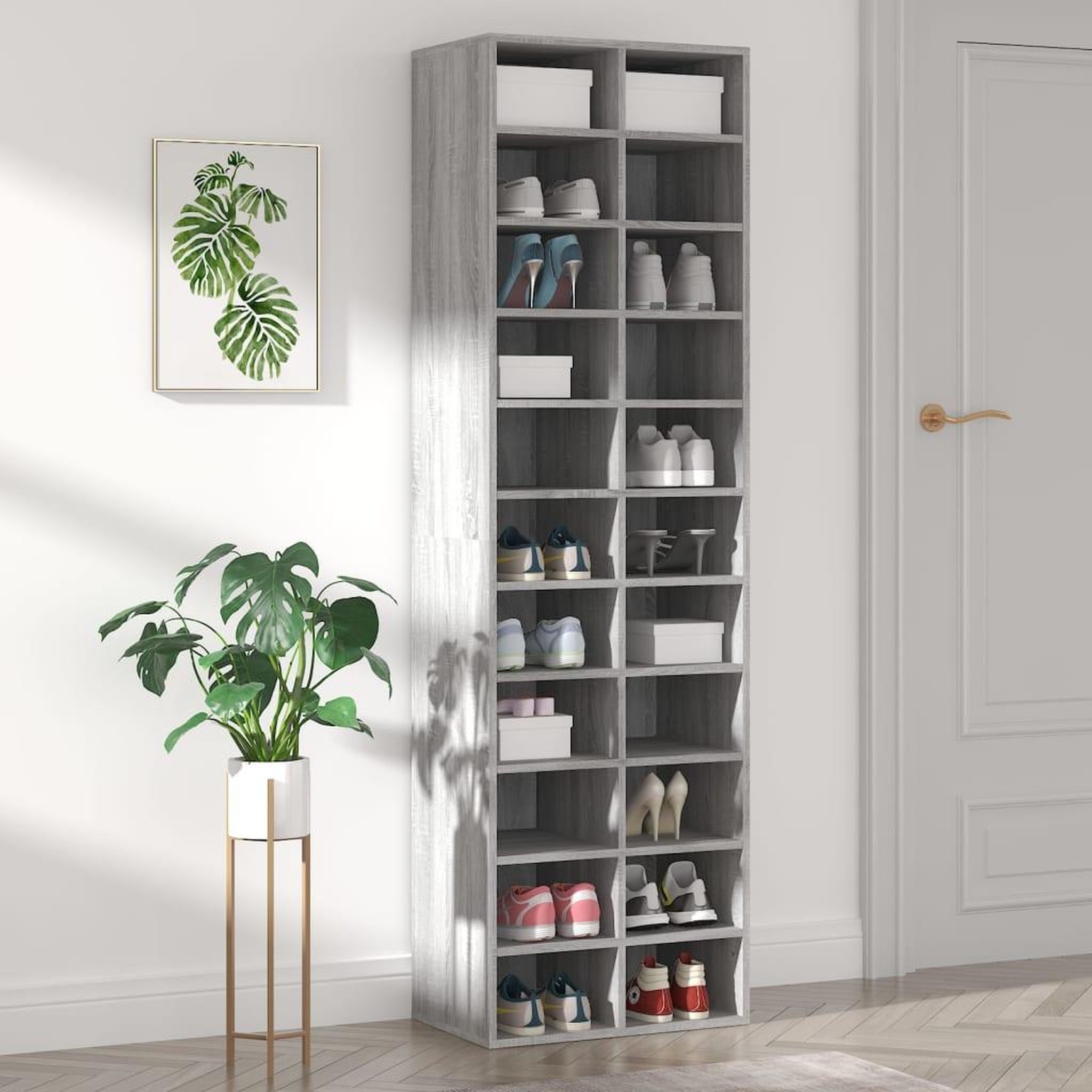 Voir la diapositive 1 : VIDAXL Meuble a chaussures Sonoma gris 54x34x183 cm Bois d'ingenierie