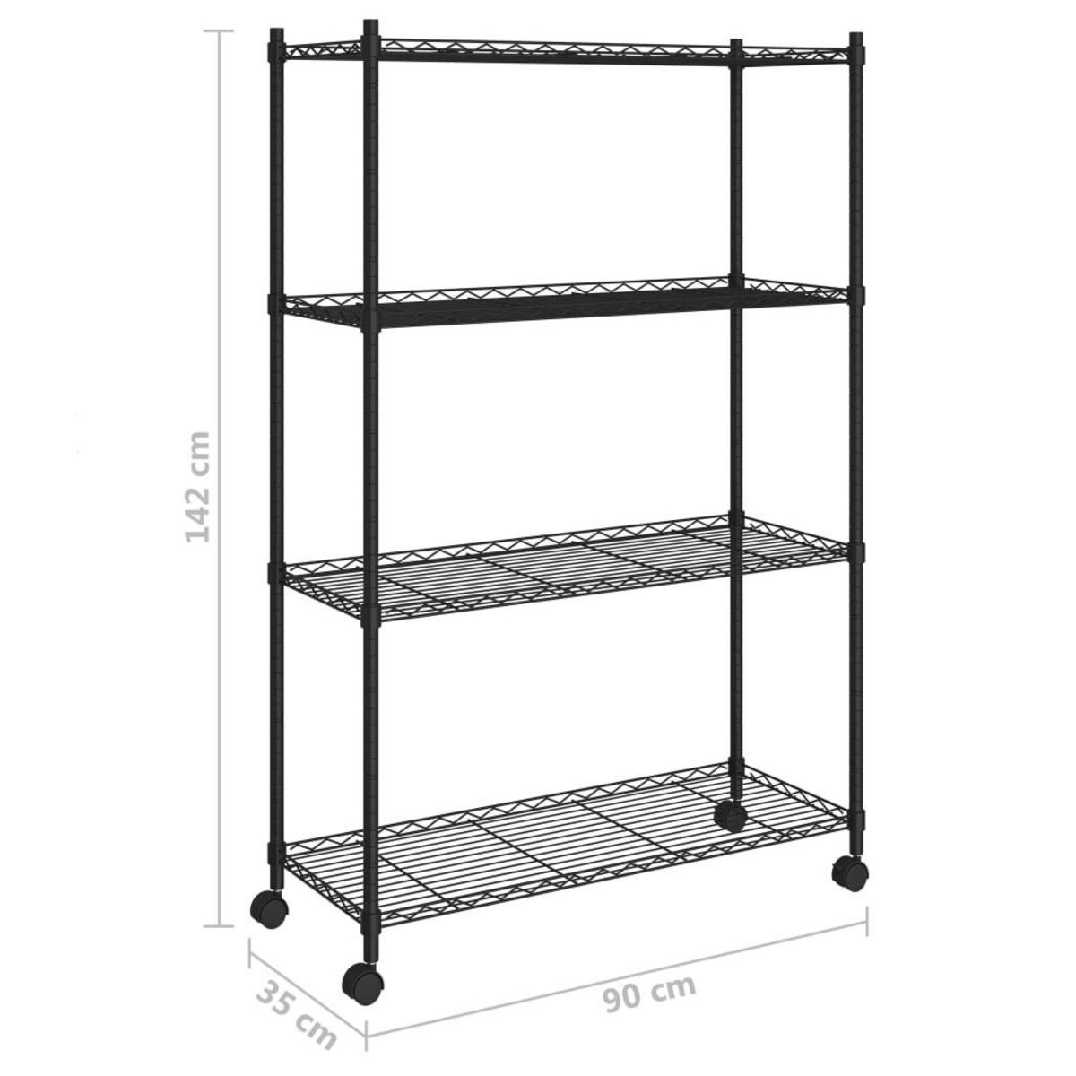 VIDAXL Etagere de rangement 4 niveaux et roues 90x35x137cm Noir 200 kg