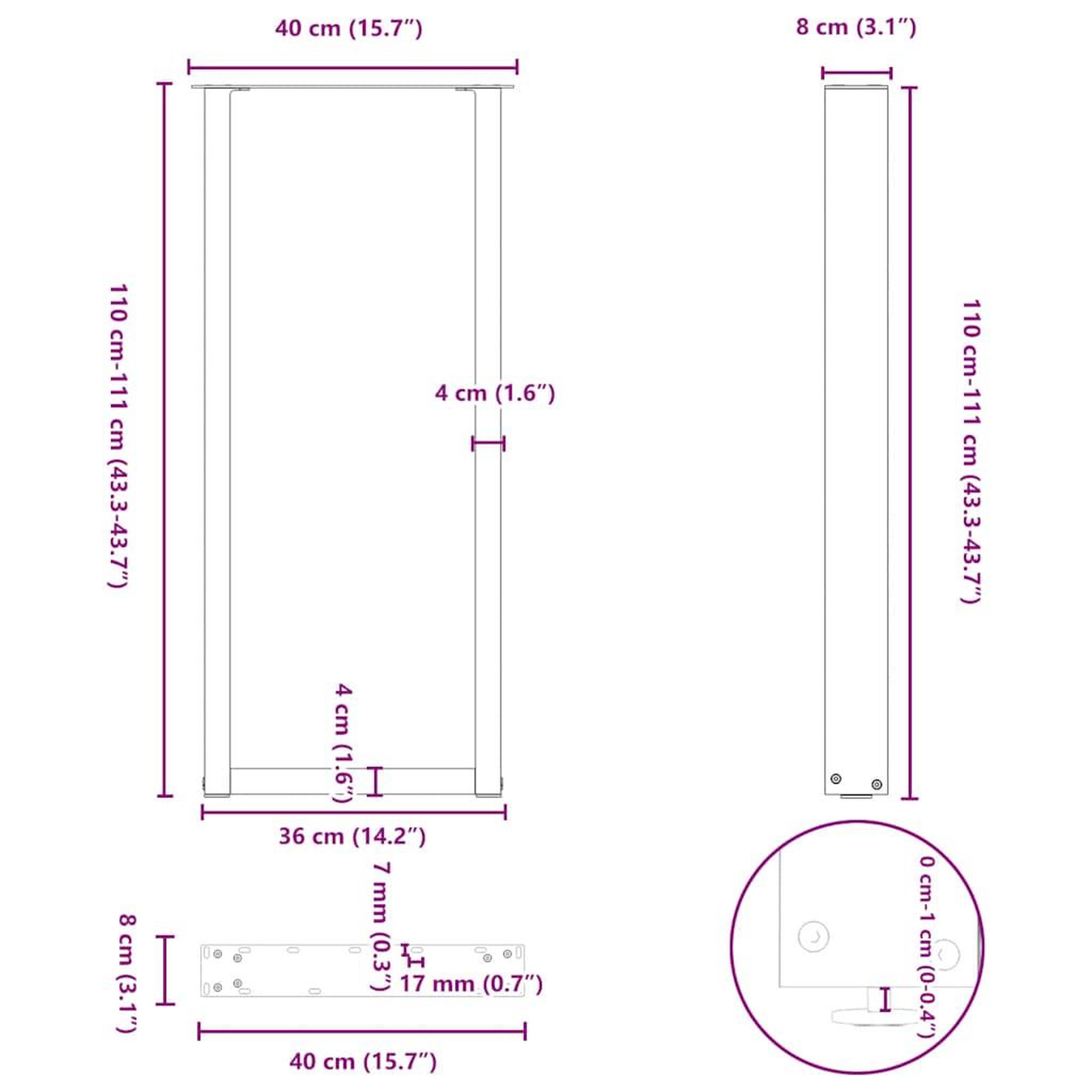 Voir la diapositive 6 : VIDAXL Pieds de table basse forme de U 2 pcs noir 40x(110-111)cm acier