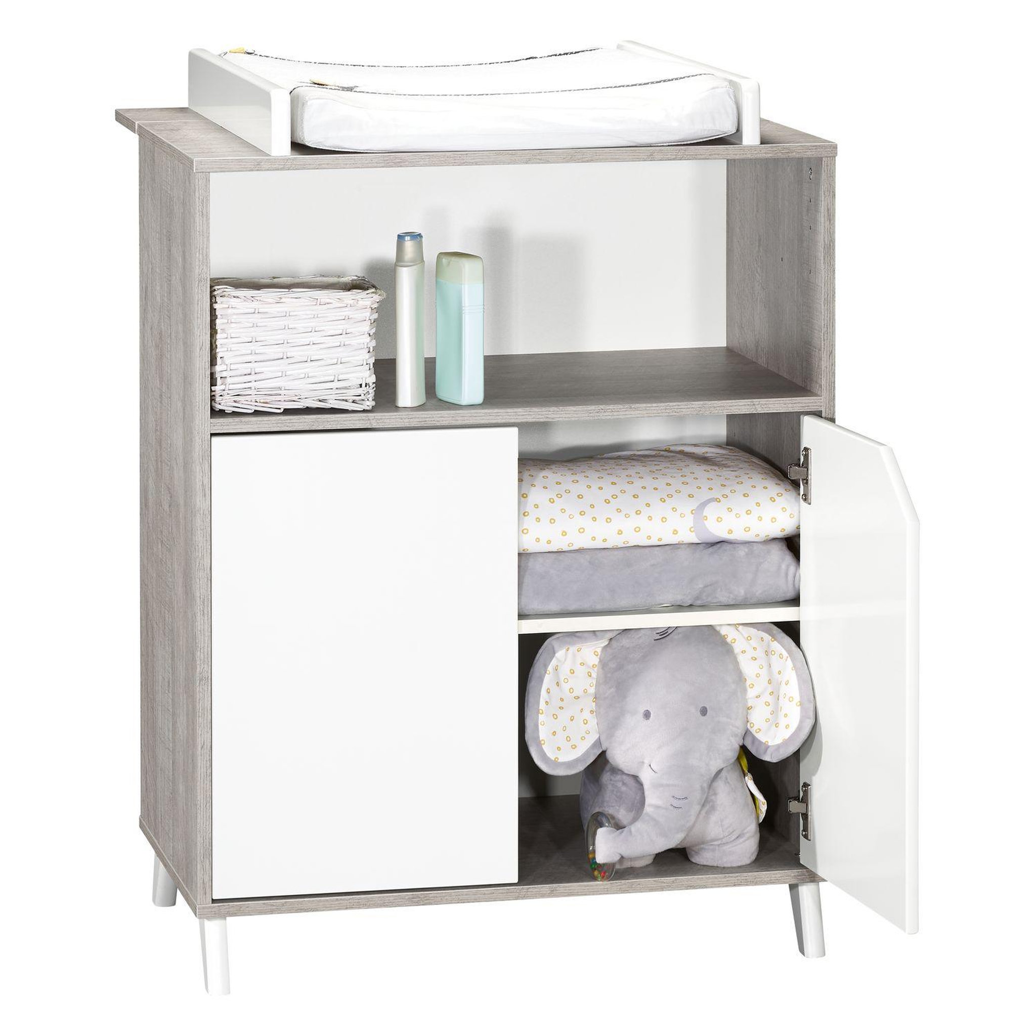 Voir la diapositive 3 : BABY PRICE Commode 2 Portes et 1 Niche - SCANDI GRIS