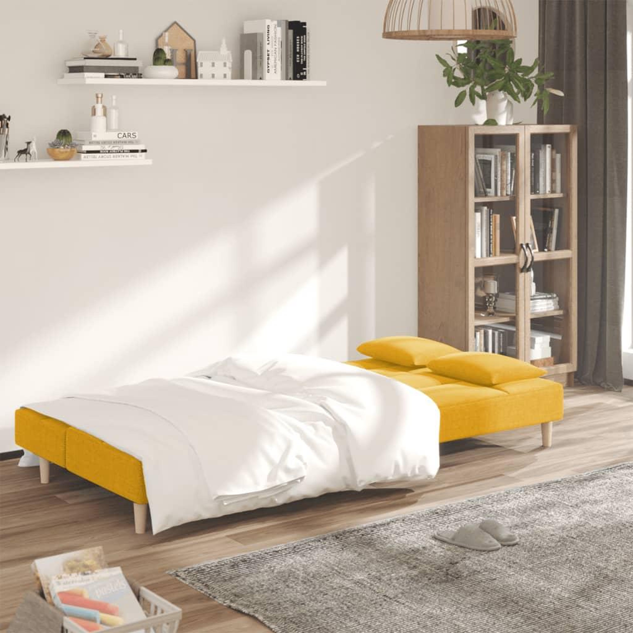 Voir la diapositive 3 : VIDAXL Canape-lit a 2 places avec deux oreillers jaune tissu