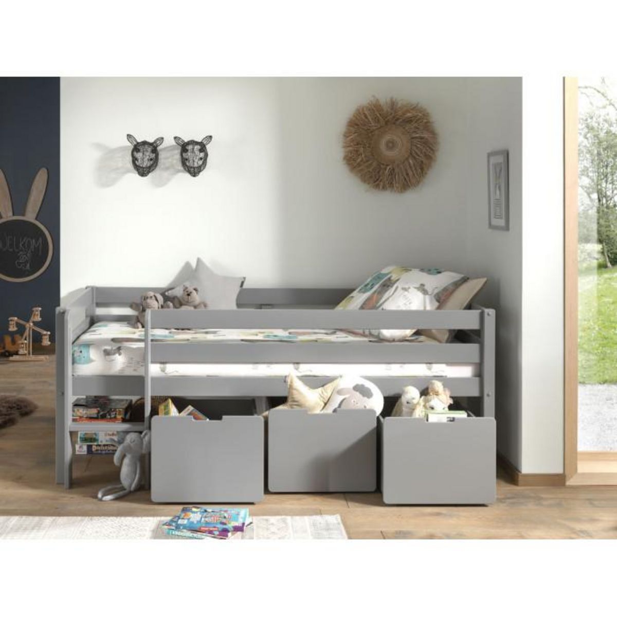 Paris Prix Pack - Lit Enfant Surélevé & 3 Tiroirs  Pino  Gris
