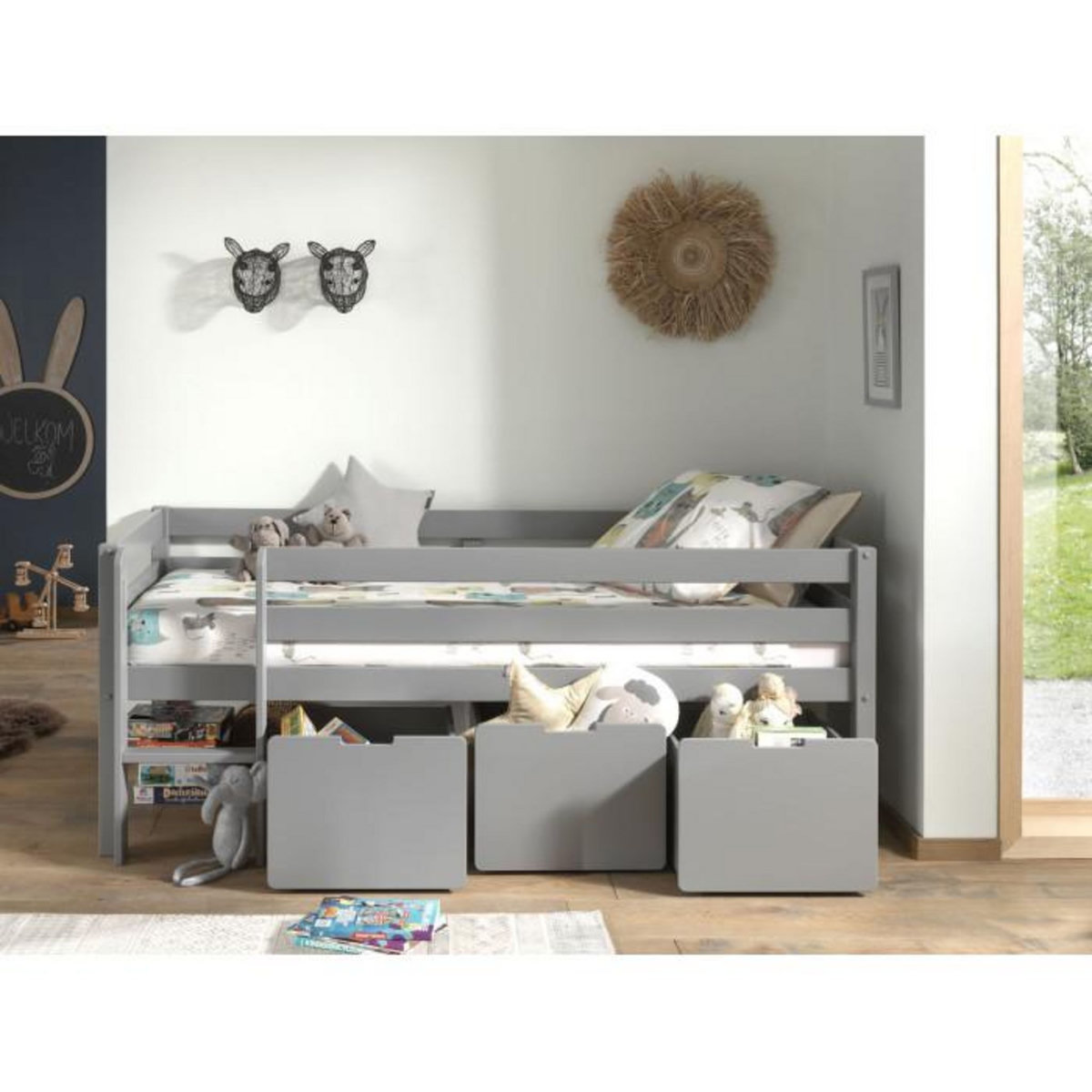 Paris Prix Pack - Lit Enfant Surélevé & 3 Tiroirs  Pino  Gris