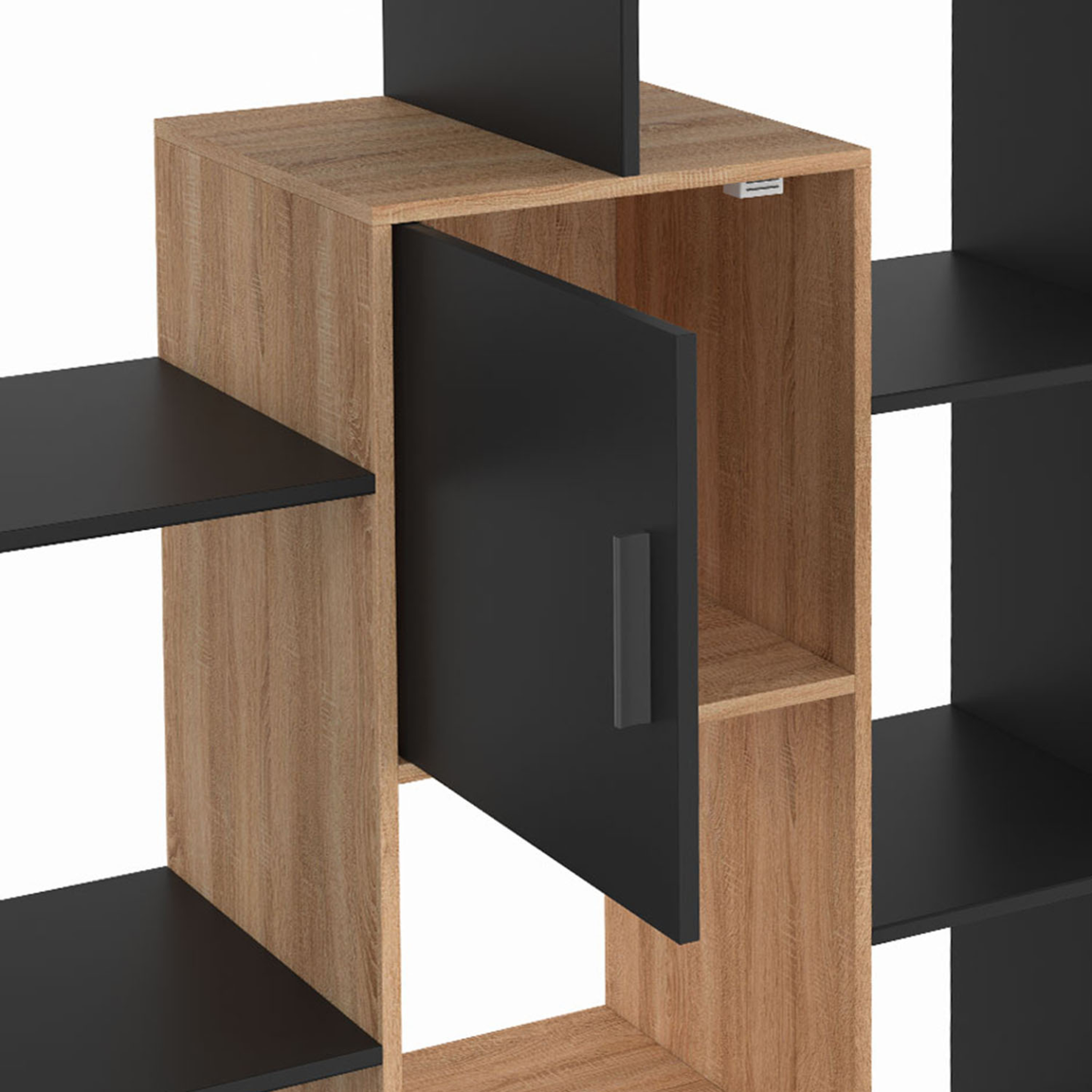 Voir la diapositive 6 : ID MARKET Etagère bibliothèque colette avec 11 compartiments et 2 cases noir et effet bois 143 cm