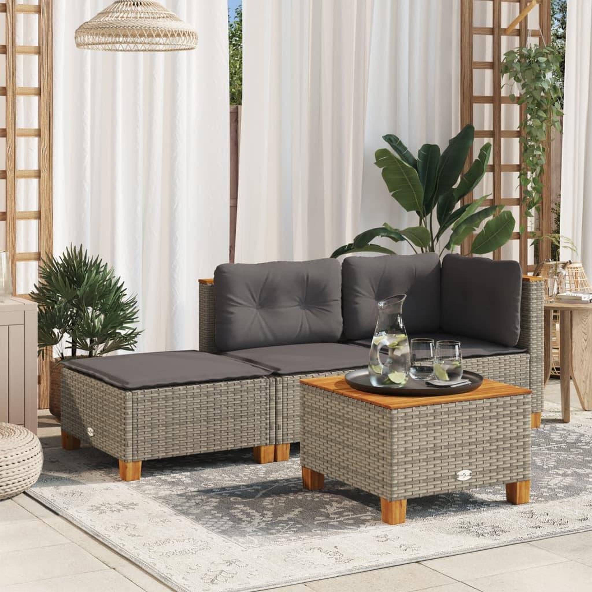 VIDAXL Tabouret de jardin et coussin gris 63,5x56x32 cm resine tressee