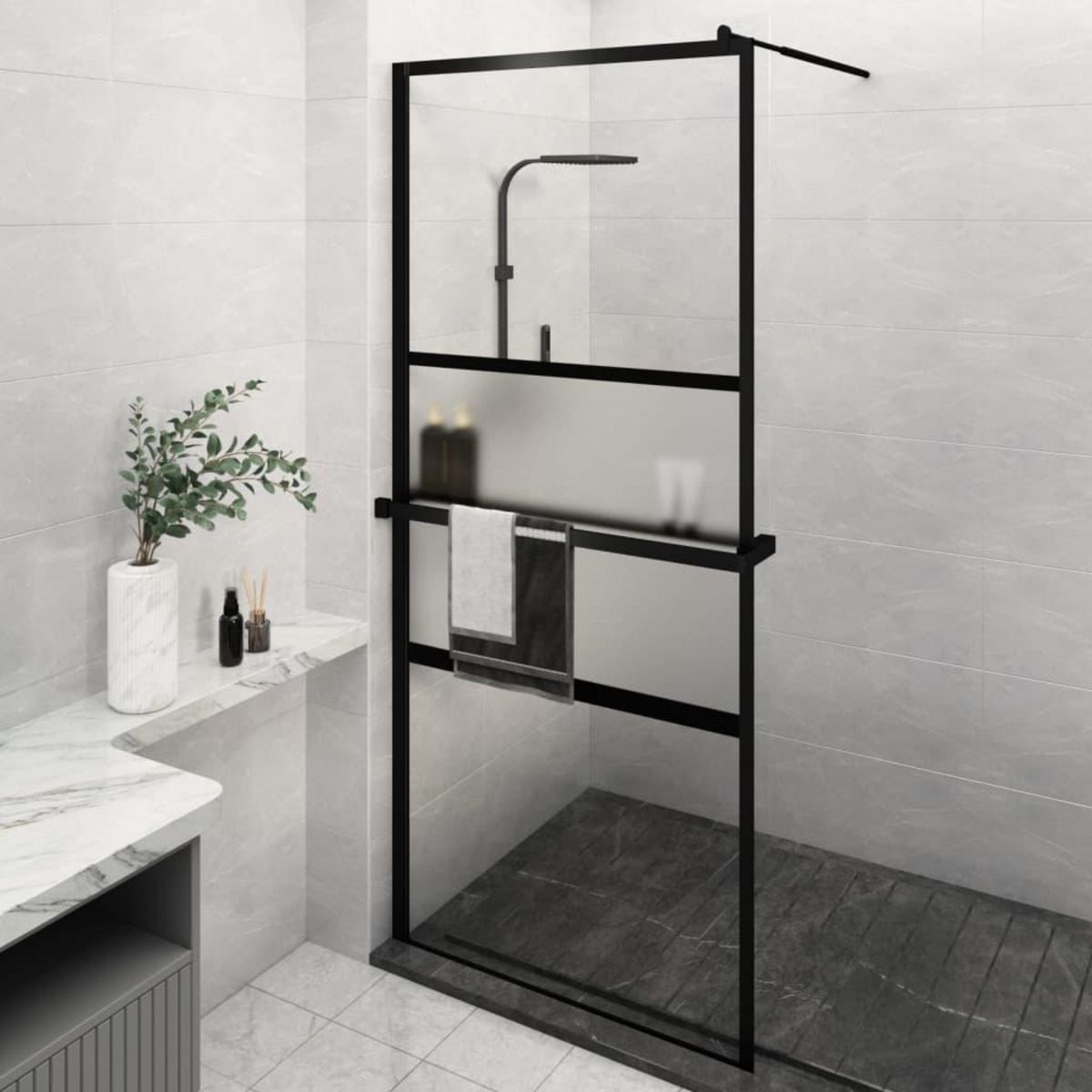 VIDAXL Paroi de douche avec etagere Noir 90x195 cm Verre ESG&Aluminium