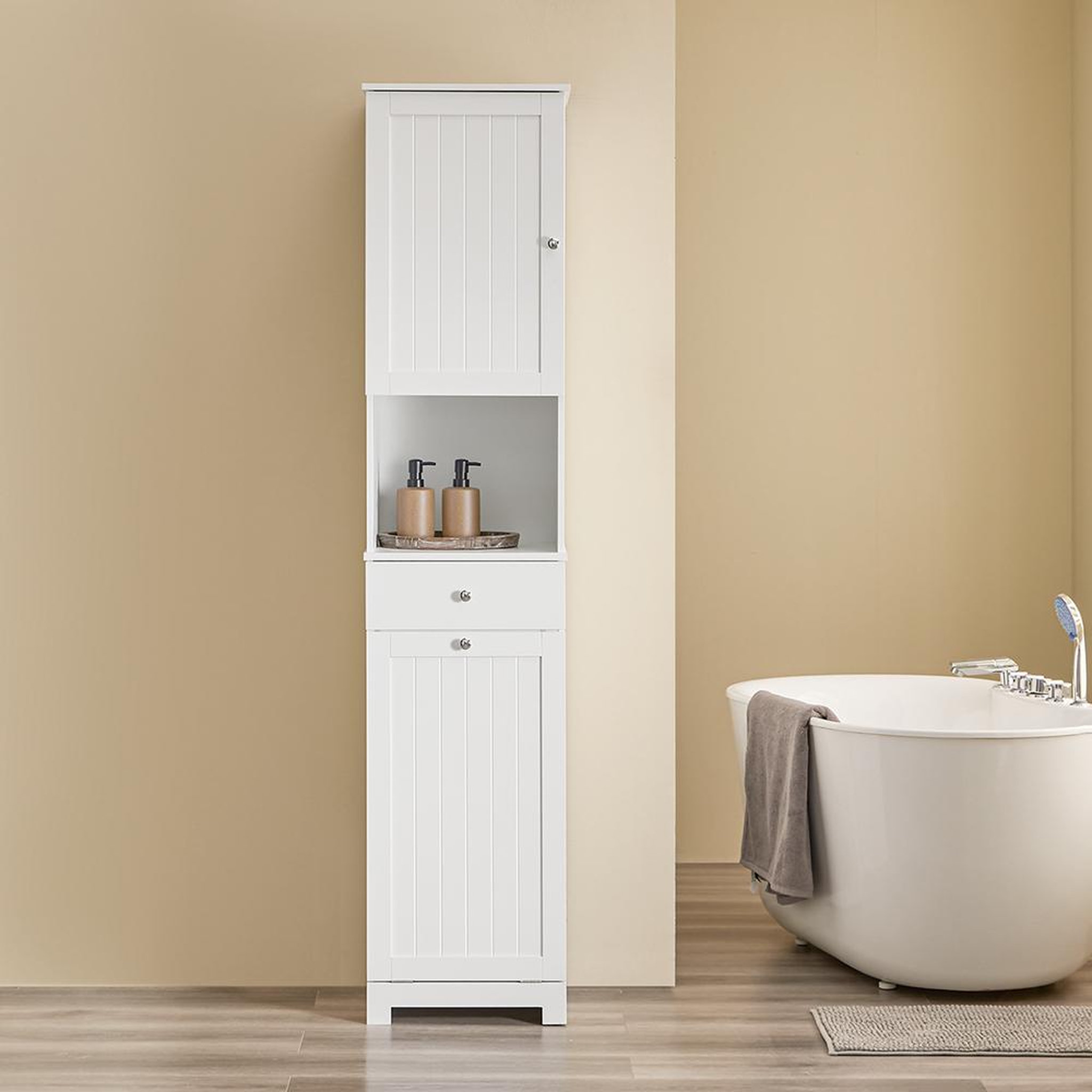 Voir la diapositive 2 : SOBUY SoBuy - Colonne De Salle De Bain à un tiroir - Blanc - 40x38x180cm - Minimaliste - BZR216-W