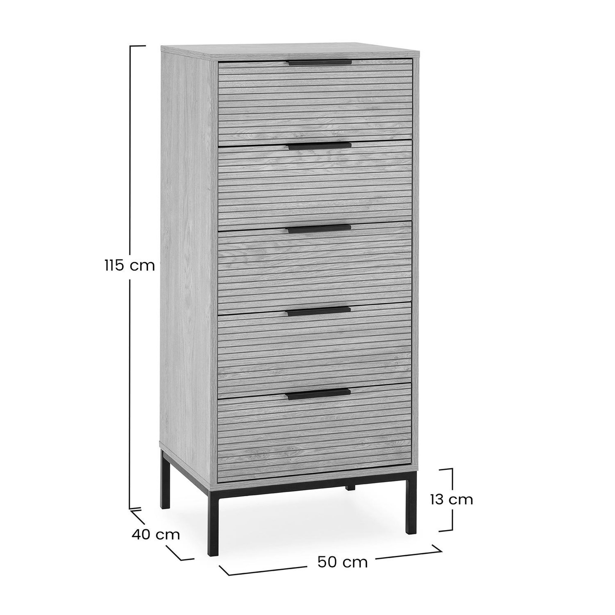 Voir la diapositive 6 : VS VENTA-STOCK Commode haute Monica 5 tiroirs couleur Bois