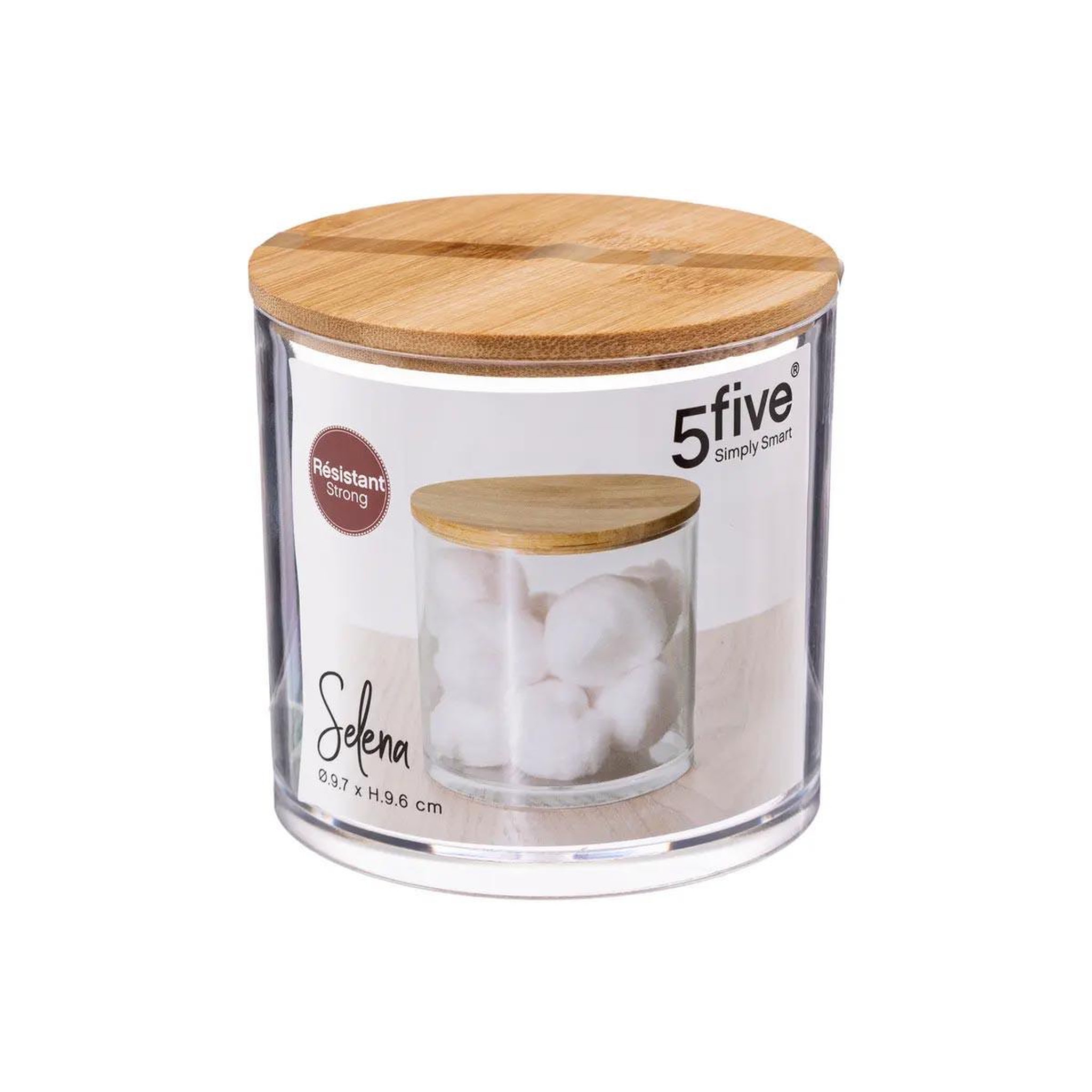 Voir la diapositive 2 : FIVE Boîte à coton bambou  selena  10cm transparent