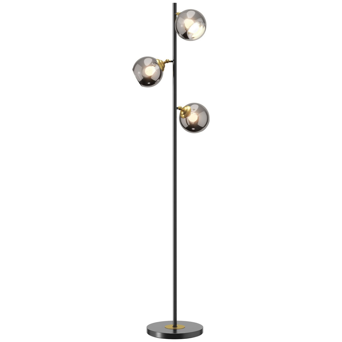 HOMCOM Lampadaire globe design néo-rétro 3 ampoules orientables max. 40 W H. 162 cm métal noir doré verre gris