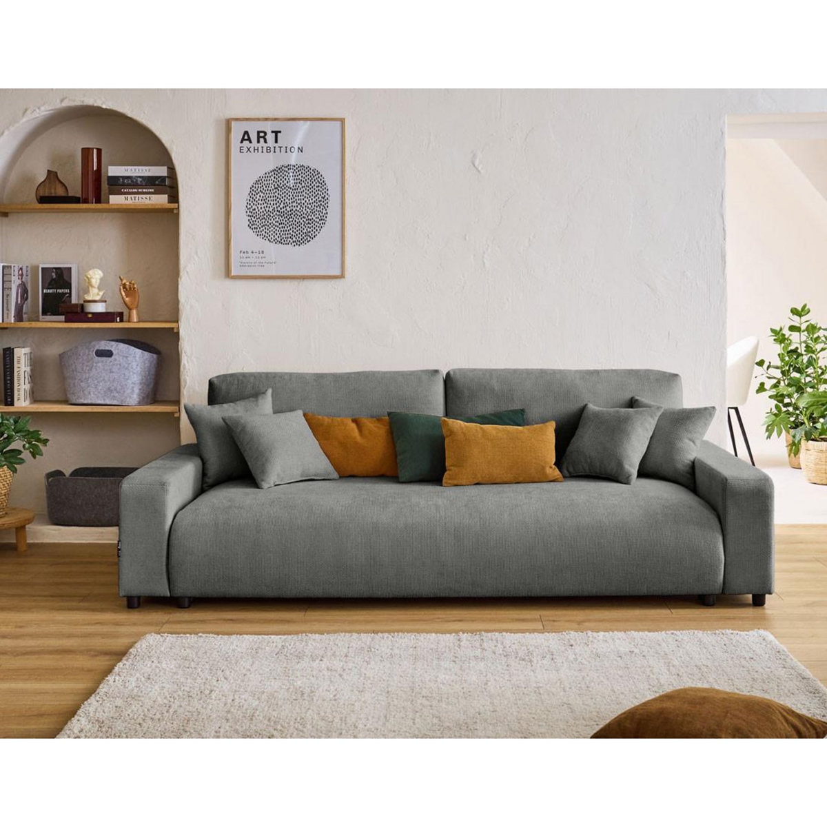 LISA DESIGN Pivoine - canapé droit 3 places - convertible avec coffre - en velours texturé