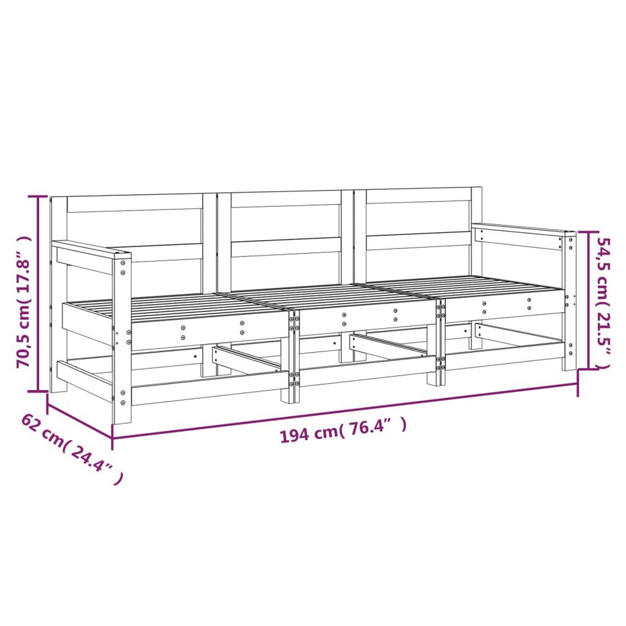 Voir la diapositive 6 : VIDAXL Salon de jardin 3 pcs blanc bois massif de pin