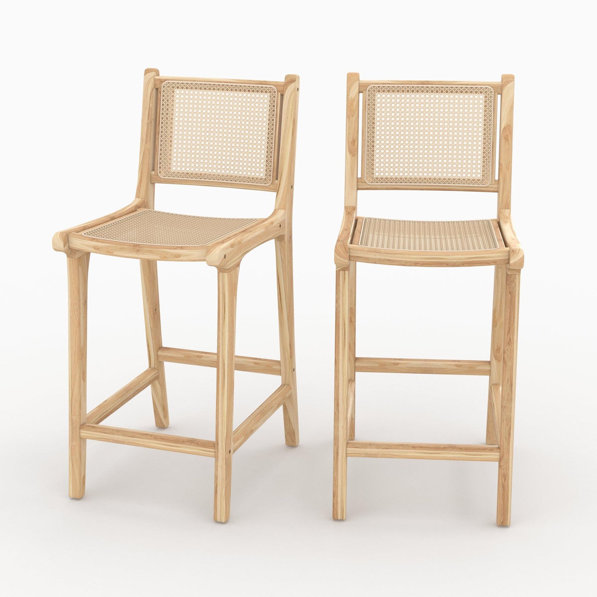 Rendez vous déco Lot de 2 chaises pour îlot central en teck et cannage rotin 66,5 cm-Kyla