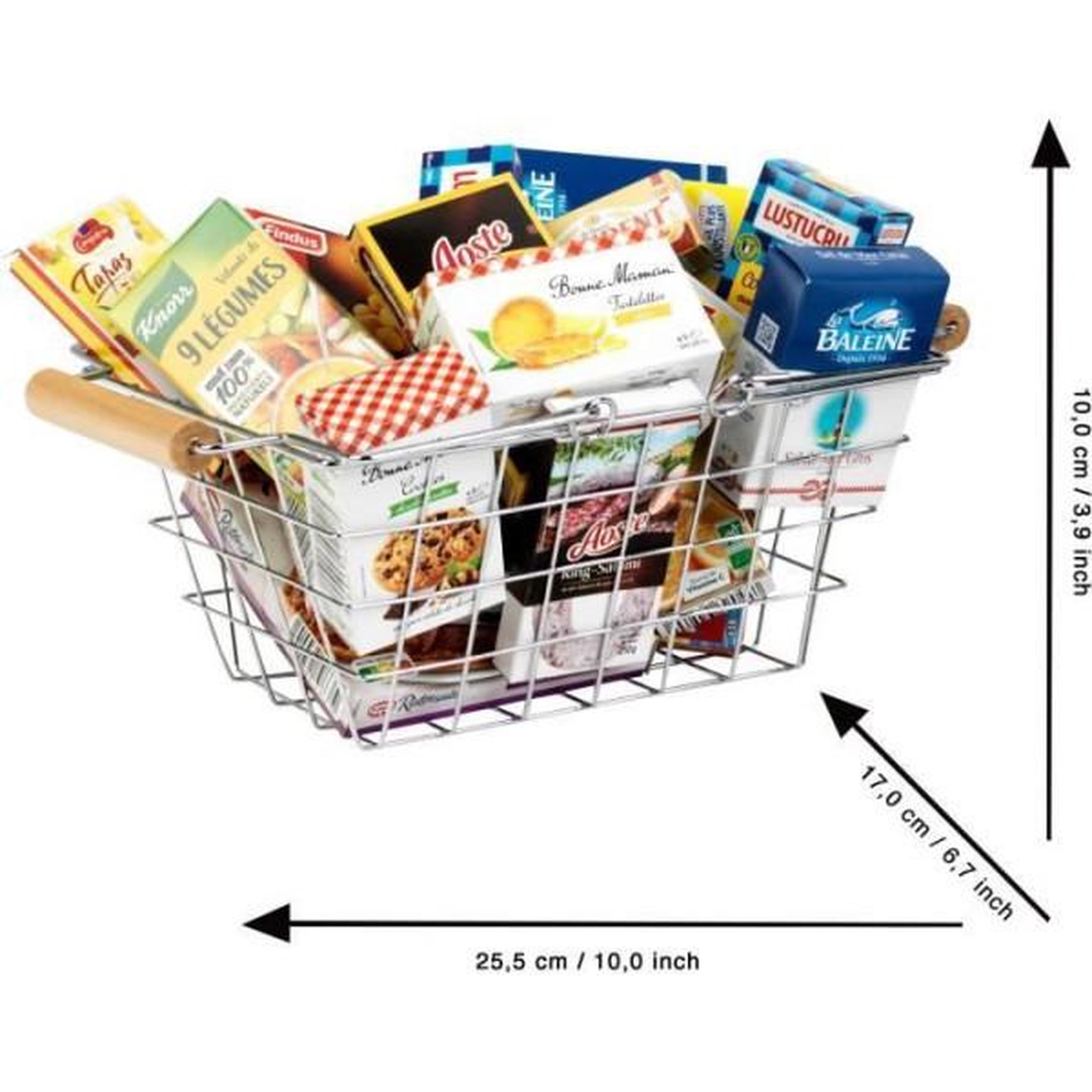 Voir la diapositive 3 : Klein Jouet d'épicerie - KLEIN - Panier a provisions en métal garni de boîtes - Garni de boîtes d'aliments factices.