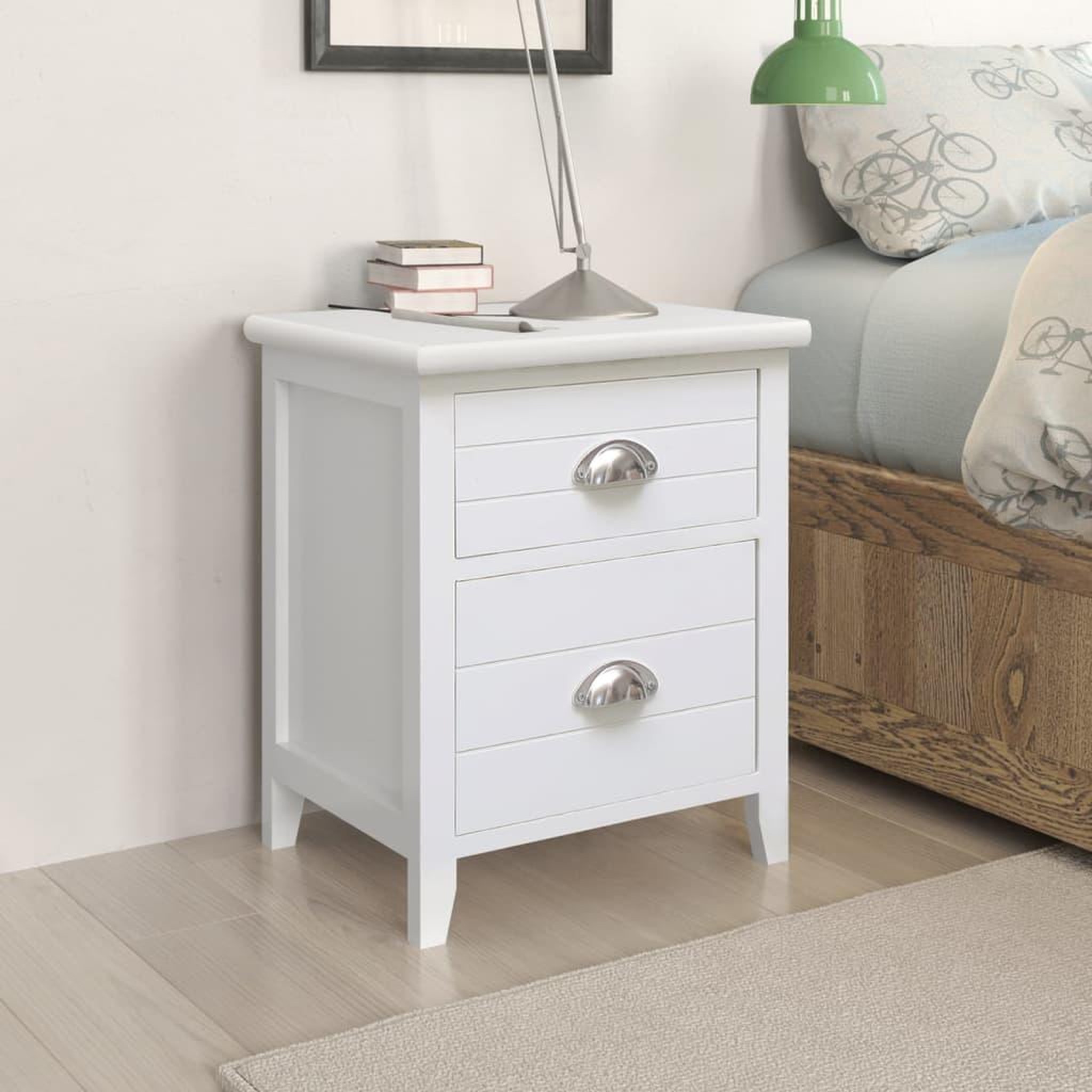 Voir la diapositive 1 : VIDAXL Table de chevet 2 pcs avec 2 tiroirs Blanc