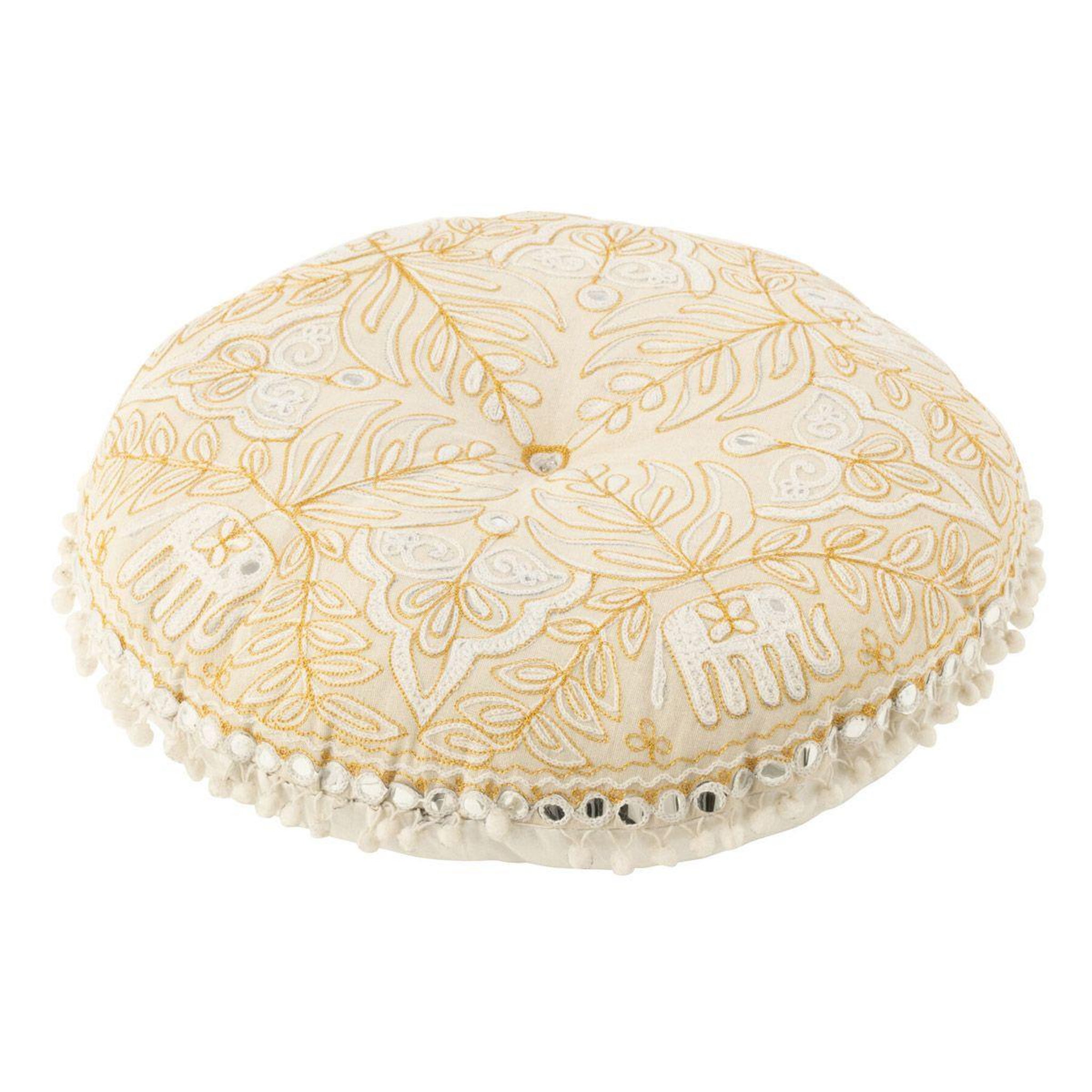 Voir la diapositive 1 : J-LINE Coussin de sol rond  éléphants  50cm crème