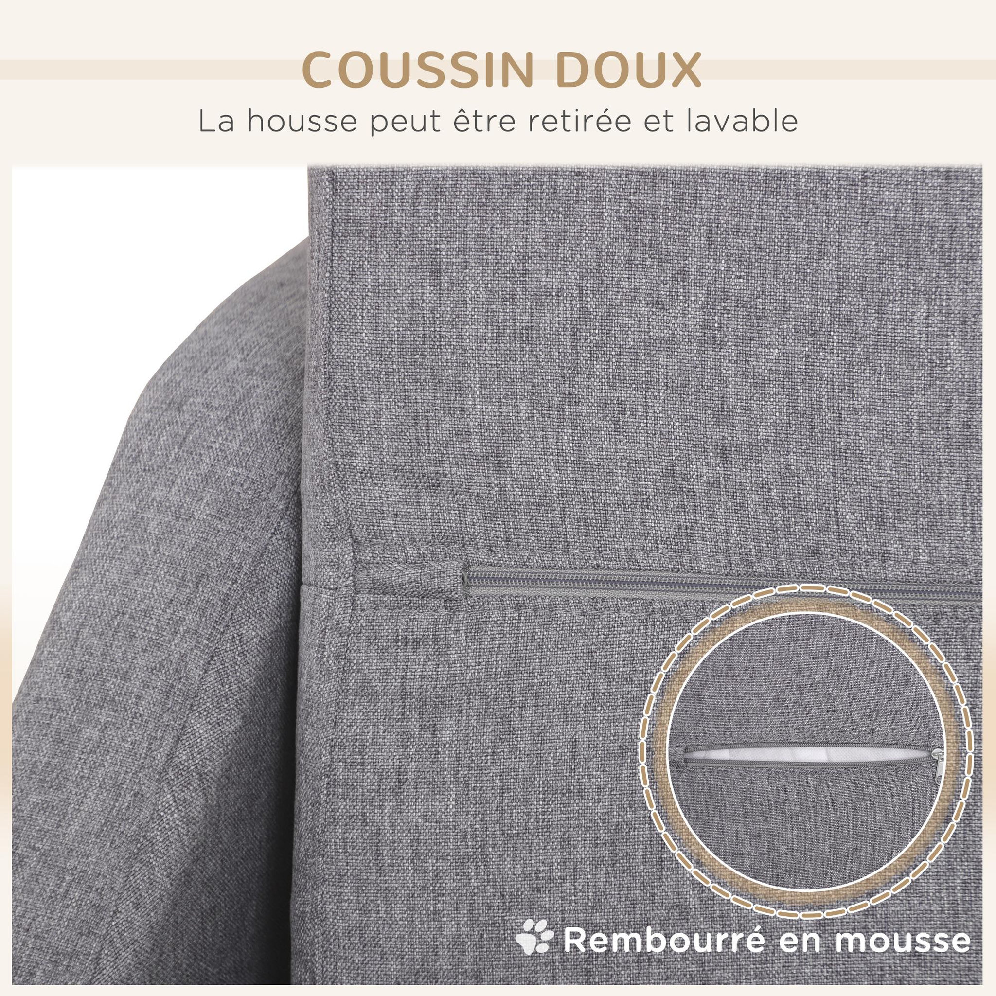 Voir la diapositive 5 : PAWHUT Canapé chien lit pour chien design scandinave déhoussable dim. 75l x 55l x 39h cm pieds bois tissu polyester gris