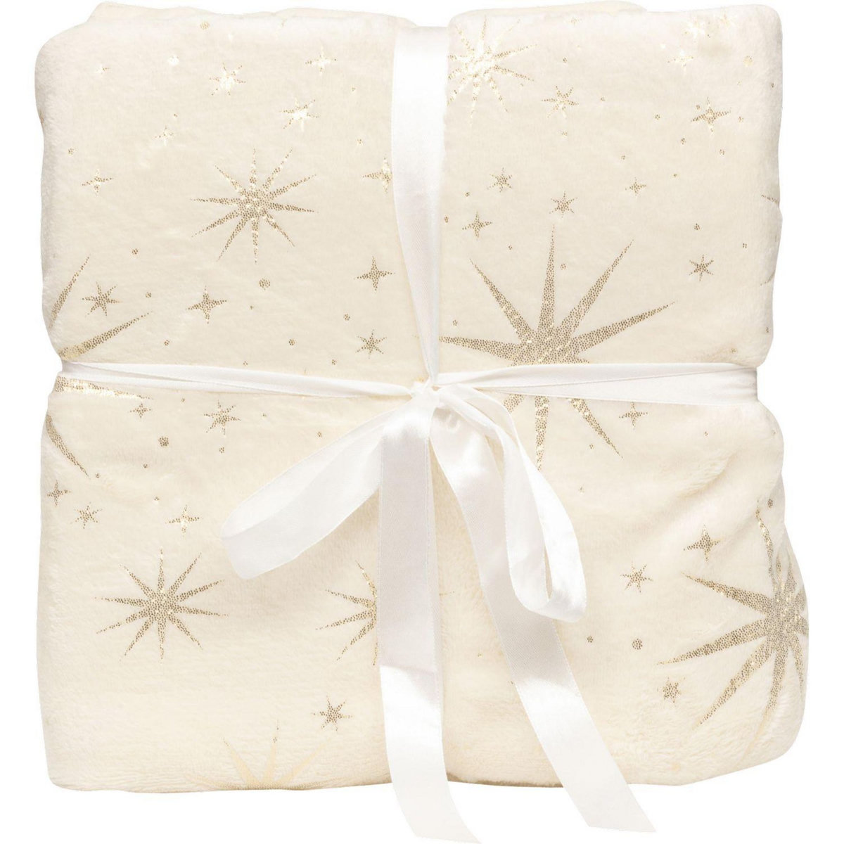 FEERIC LIGHT & CHRISTMAS Plaid de Noël motifs étoiles dorées - 130 x 180 cm - Ivoire