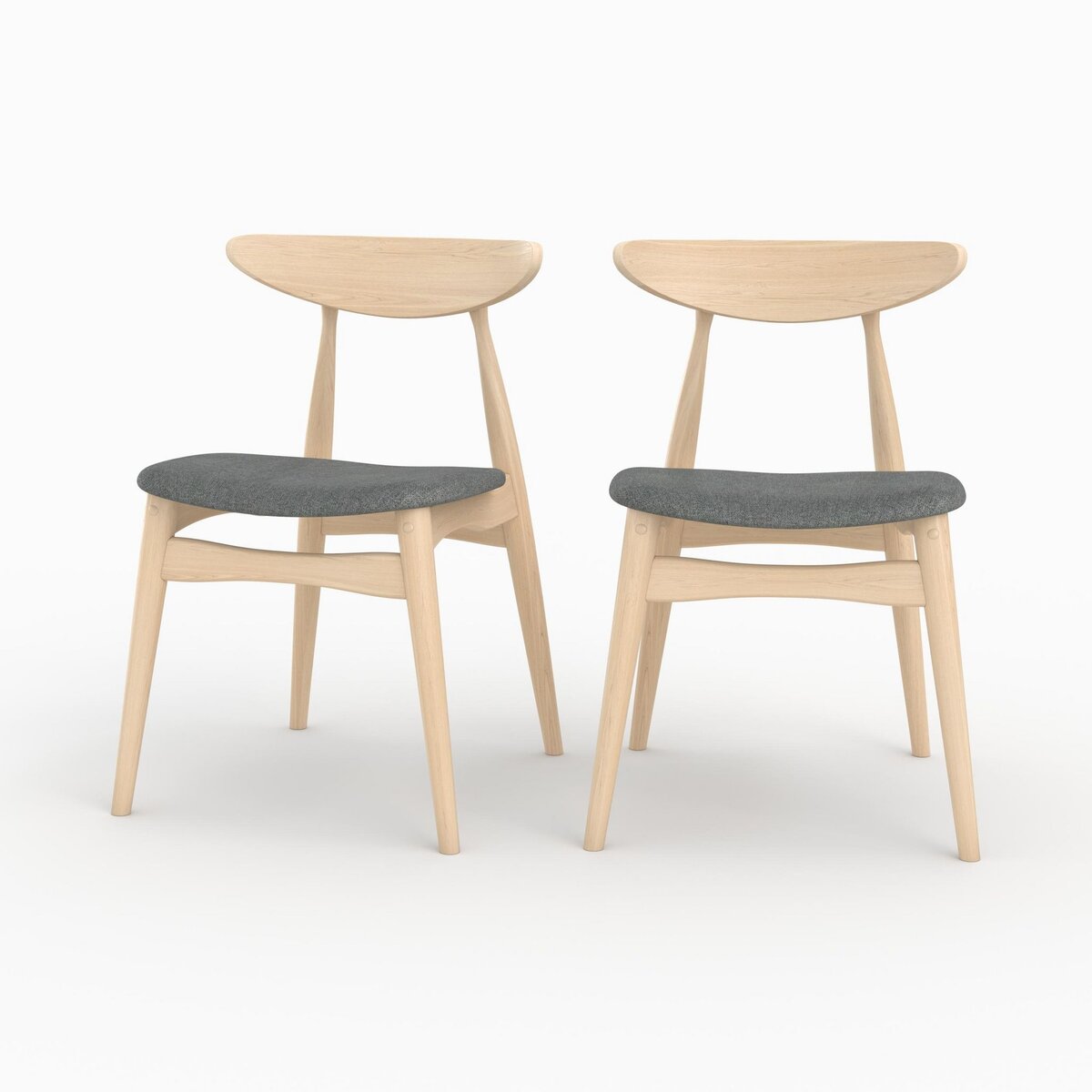 Rendez vous déco Lot de 2 chaises en tissu gris et bois d'hévéa - Josette