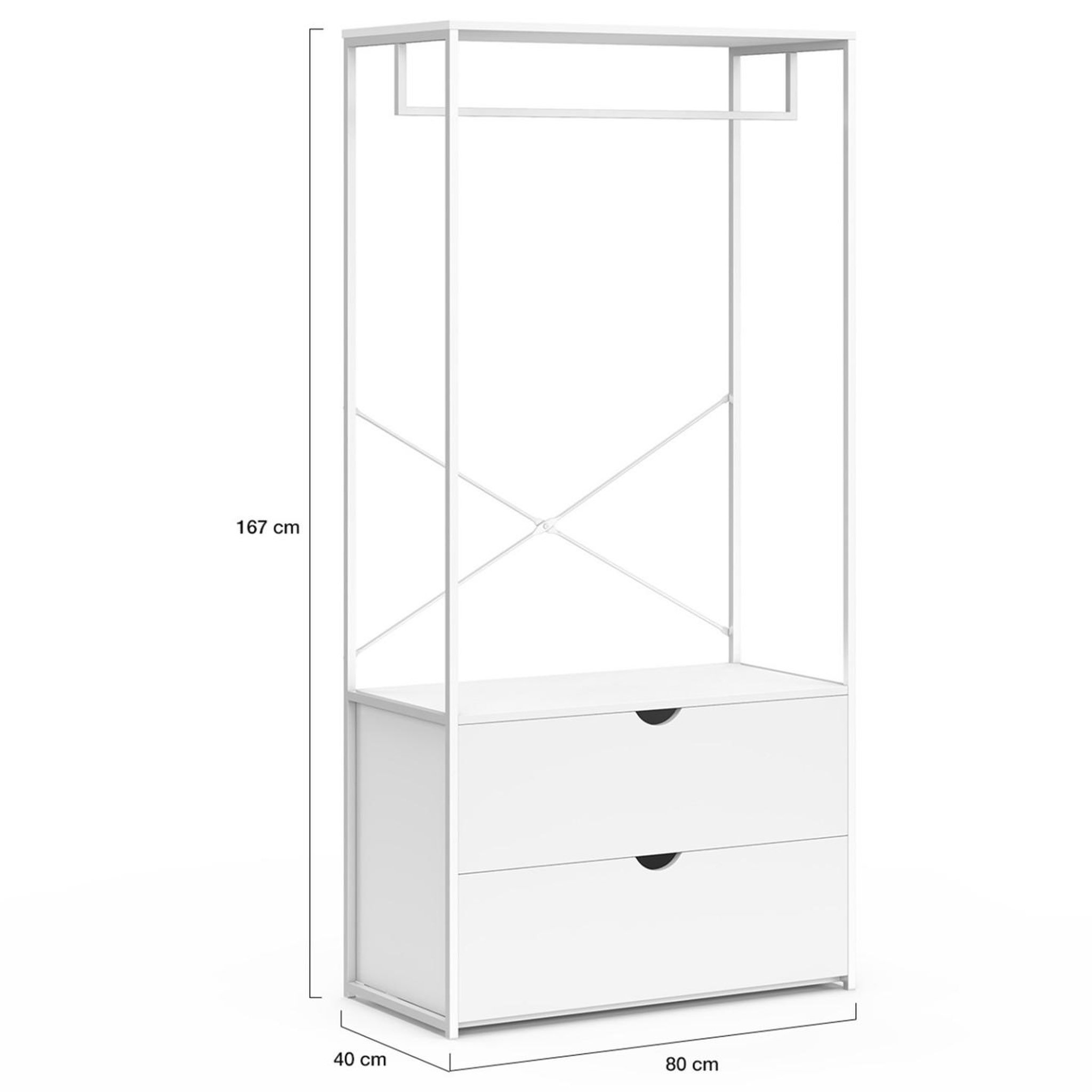 Voir la diapositive 4 : ID MARKET Dressing penderie 2 tiroirs l. 80 cm brooklyn bois blanc et métal blanc