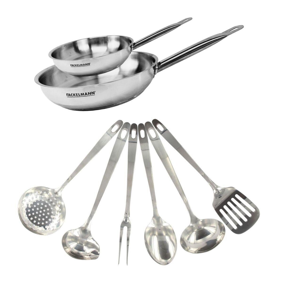 Fackelmann Set de 2 poêles de 20 et 28 cm en inox et 6 ustensiles inox Fackelmann Eterna