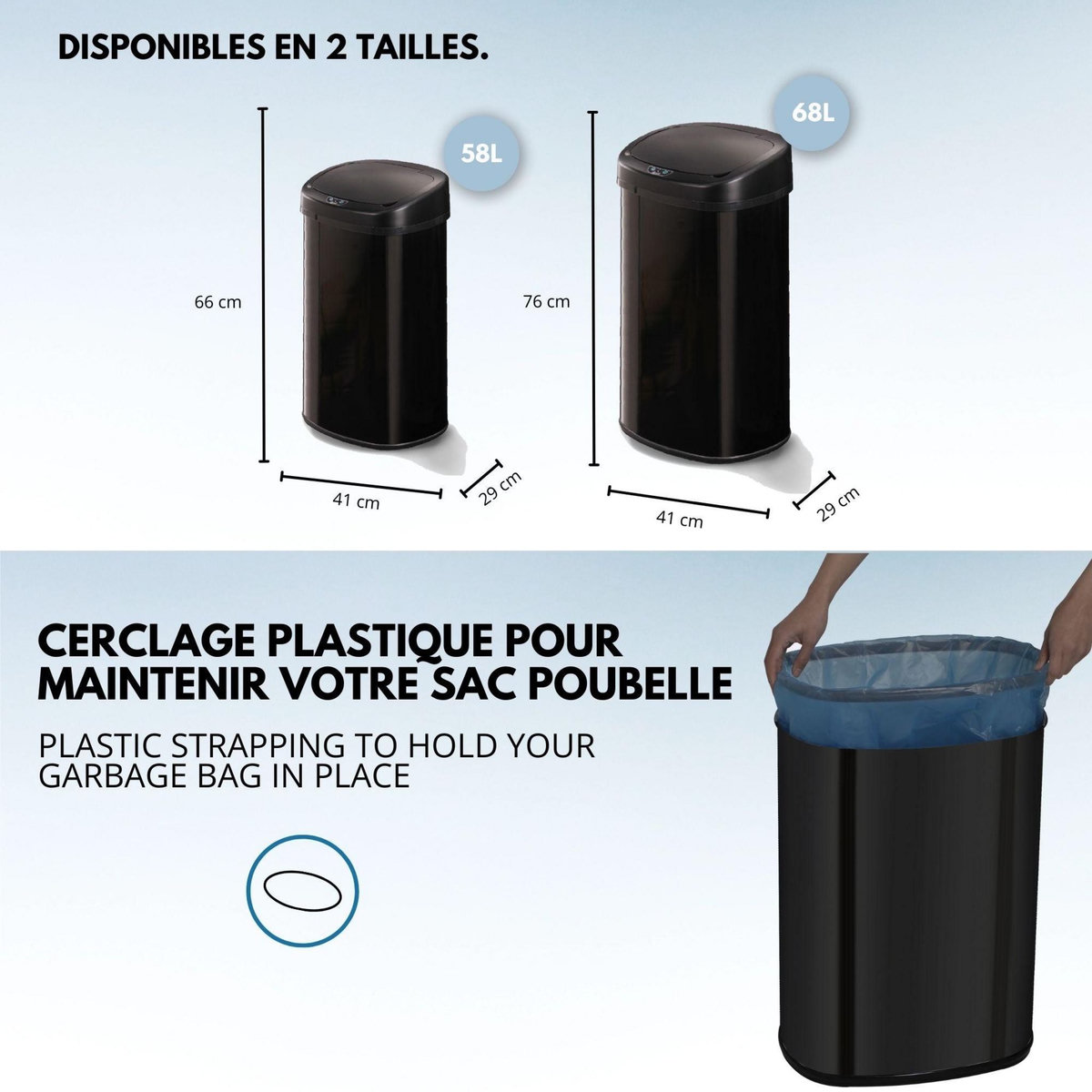 Kitchen move Poubelle automatique 68l noir - bat-68ls06a black ss