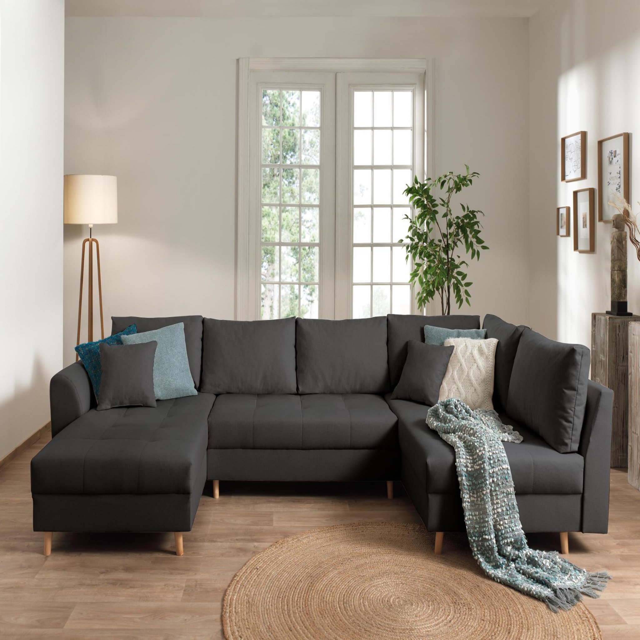 Voir la diapositive 2 : LISA DESIGN Rune - canapé panoramique - avec pouf d'appoint - 7 places - style scandinave - droit