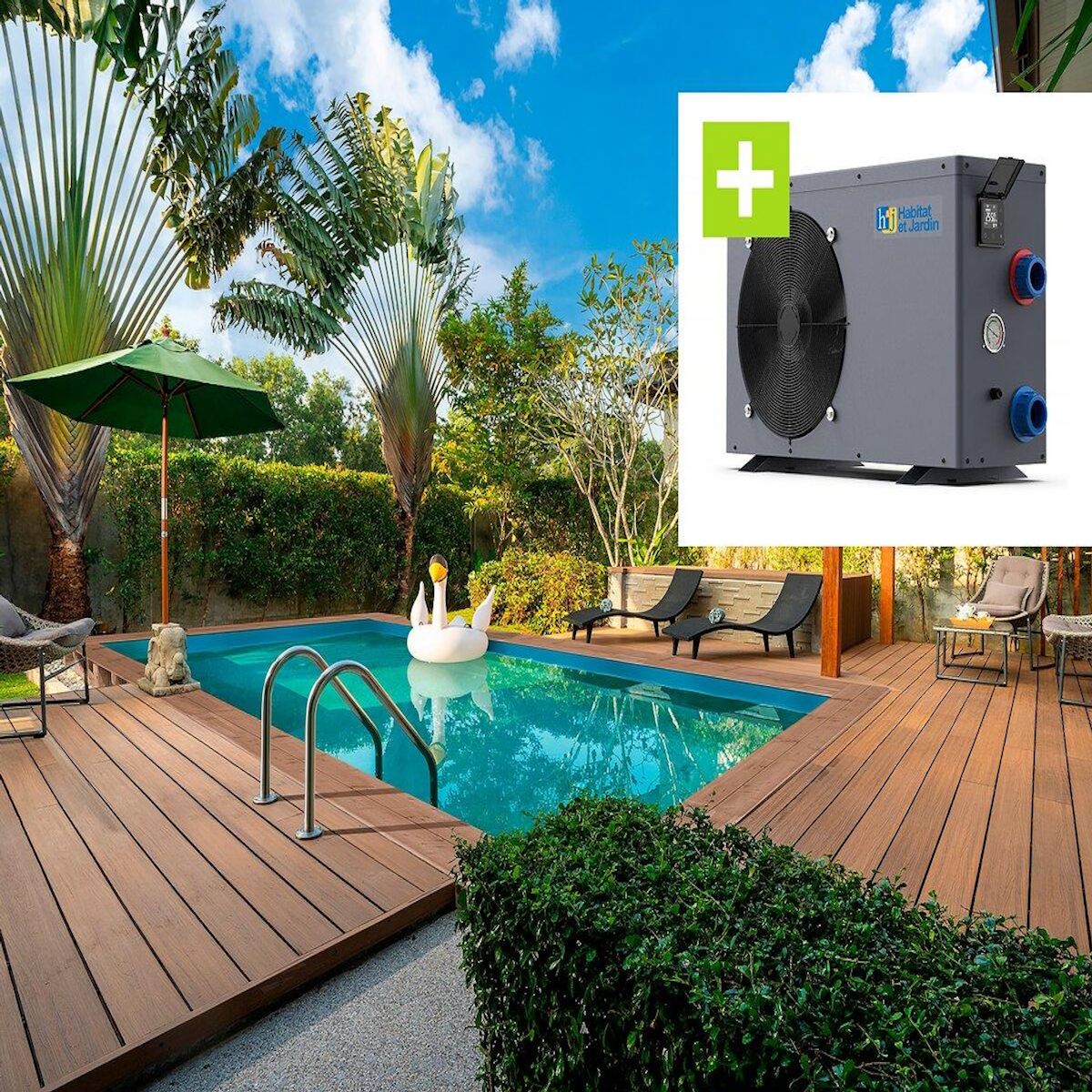 Habitat et Jardin Piscine bois rectangle   Panama 130  - 6.20 x 4.10 x 1.31 m + Pompe à chaleur - Puissance 6.1 kW