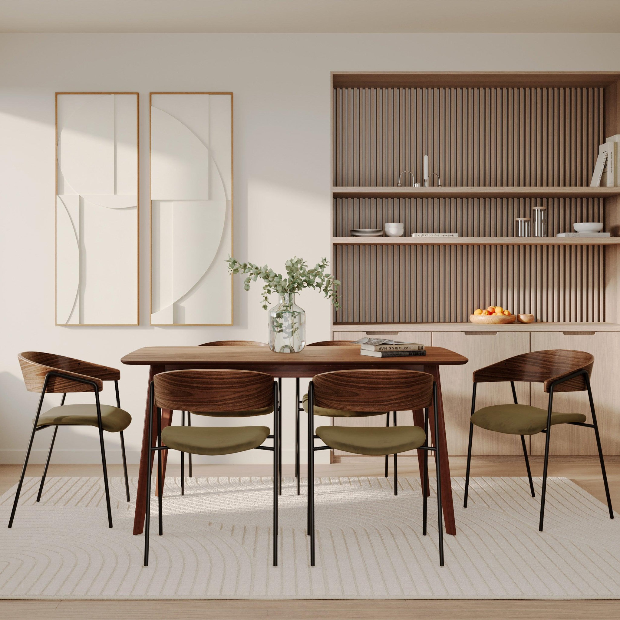 Voir la diapositive 5 : MAISON PAVANE Lot de 2 chaises en velours vert kaki et bois de noyer-esmée