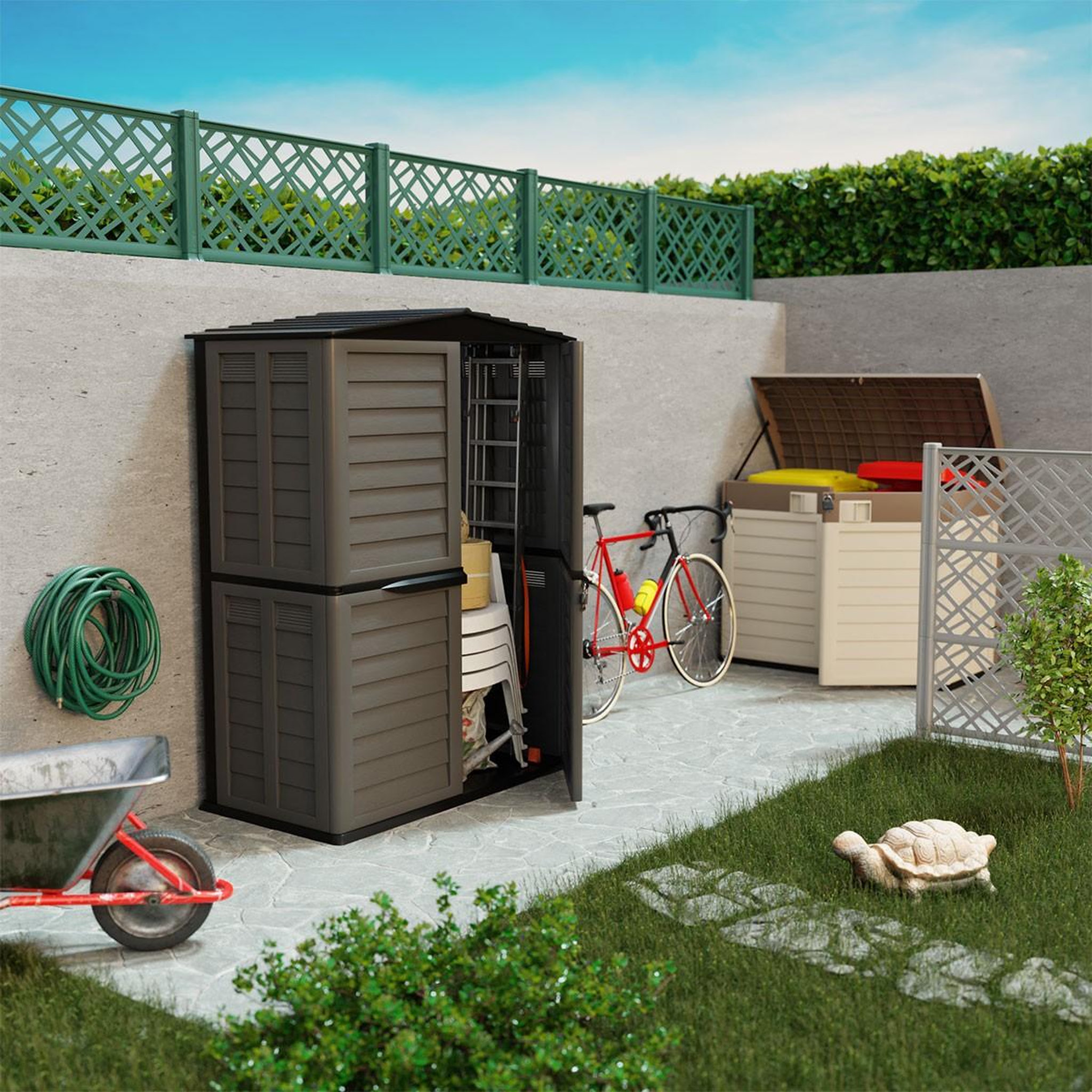 Voir la diapositive 3 : INTEC Abri de jardin 4 portes 151 x 83 x H200 cm Coffre de rangement Armoire d'extérieur INTEC