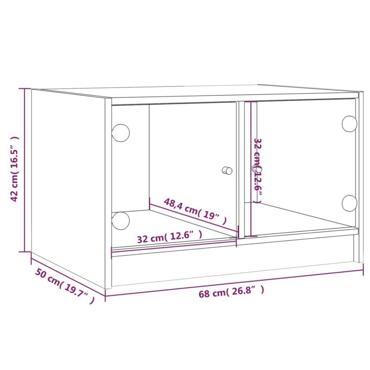VIDAXL Table basse avec portes en verre chene fume 68x50x42 cm