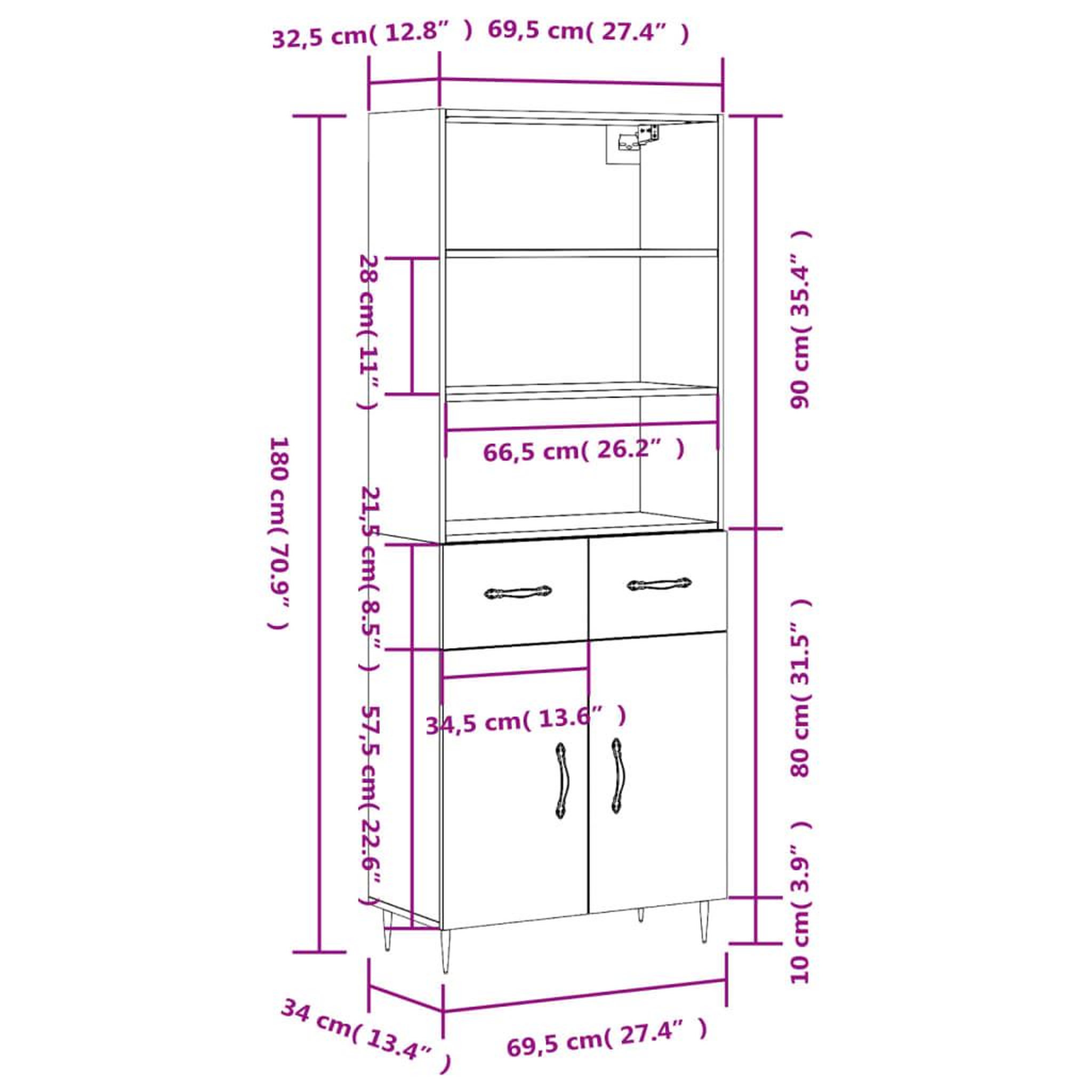 Voir la diapositive 6 : VIDAXL Buffet haut Gris beton 69,5x34x180 cm Bois d'ingenierie