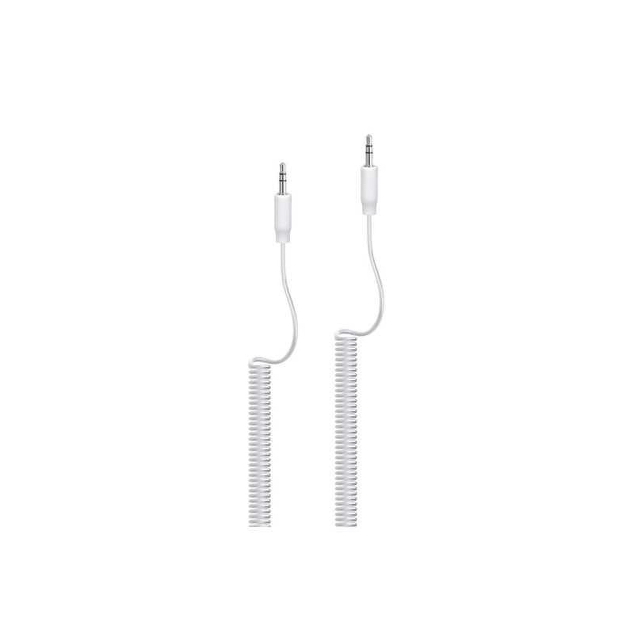 Câble audio Jack 3,5 mm à Jack 3,5 mm enroulé blanc, 1,5 m