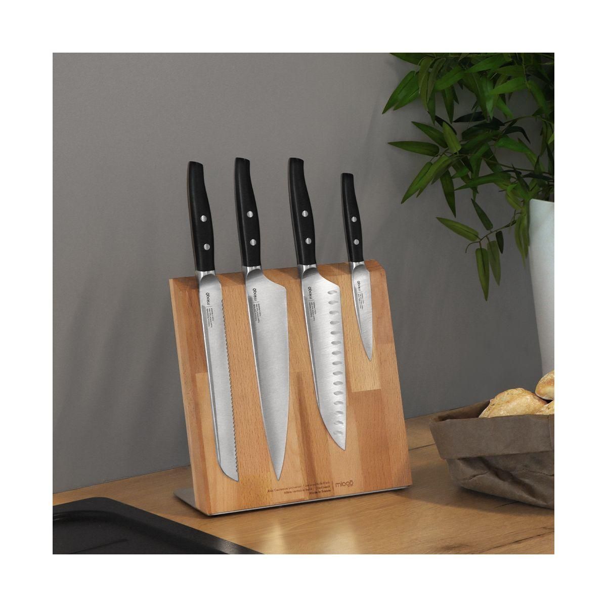 MIOGO Bloc couteaux Magnétique en hêtre huilé
